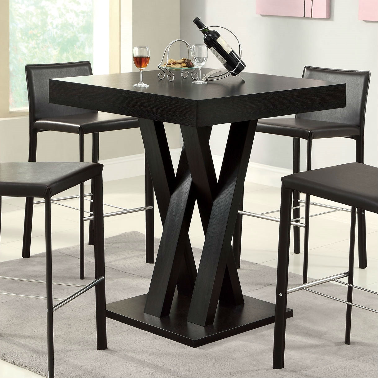 Modern 40-inch High Square Dining Table in Dark Cappuccino Finish-0