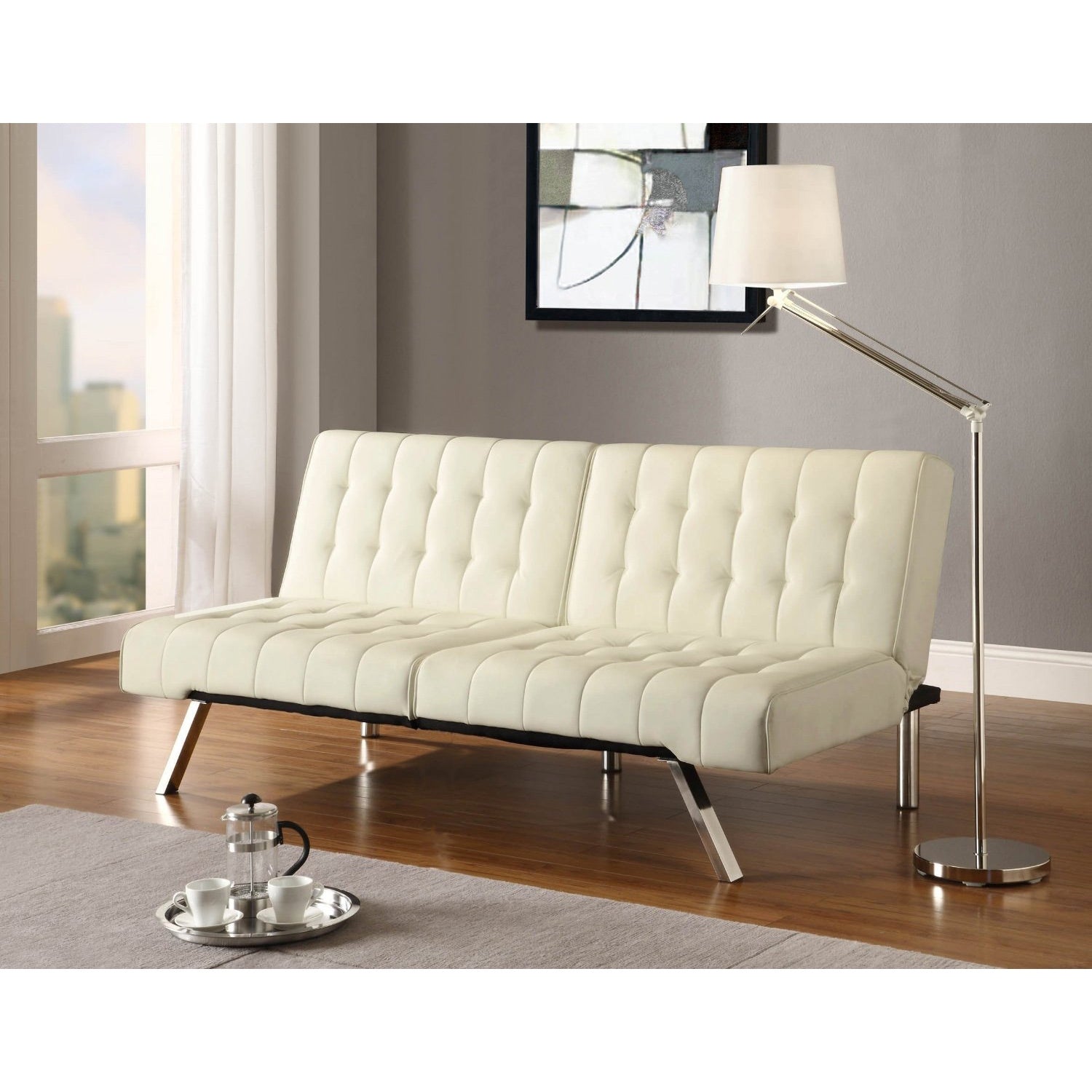 Splitback Multi-Position Futon Sofa Sleeper in Vanilla-1