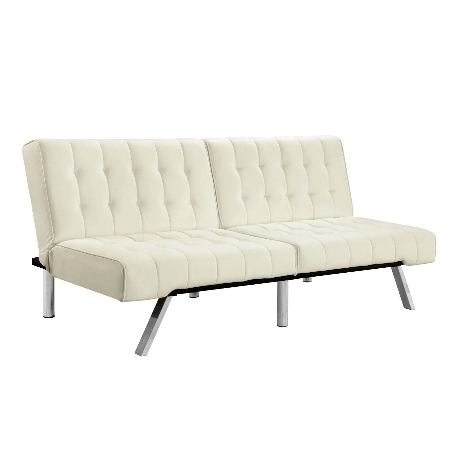 Split-back Modern Futon Style Sleeper Sofa Bed in Vanilla Faux Leather-0