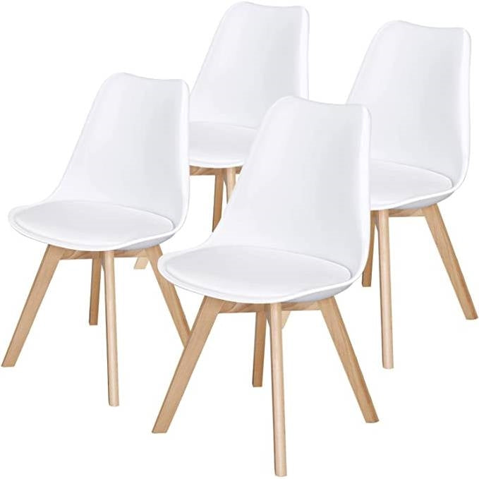 Set of 4 Modern White Shell Dining Chair Upholstered Padded Seat w/ Beechwood  Legs-0