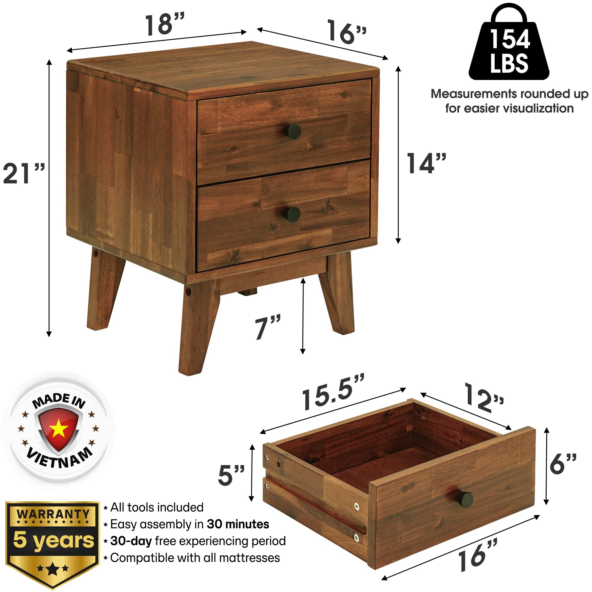 Silvia Solid Wood Nightstand