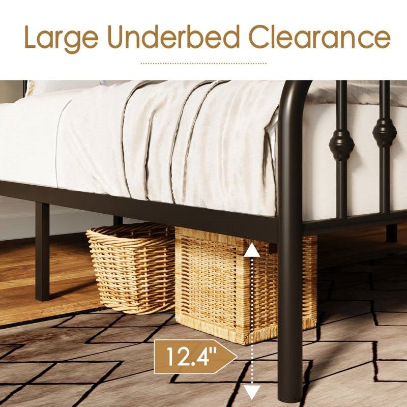 Queen Farmhouse Spindle Black Metal Platform Bed Frame with Headboard Footboard-3