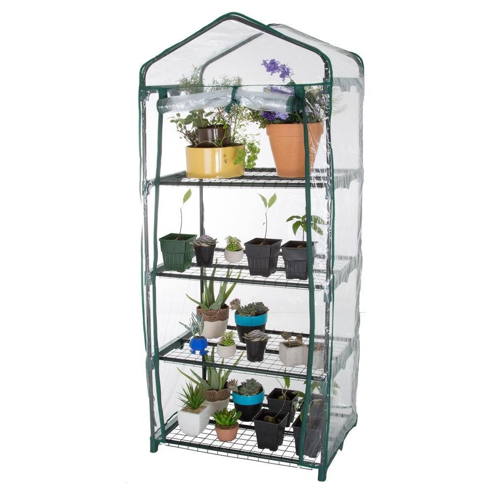 Durable 4-Tier Plant Stand Greenhouse with Zippered PVC Cover-0