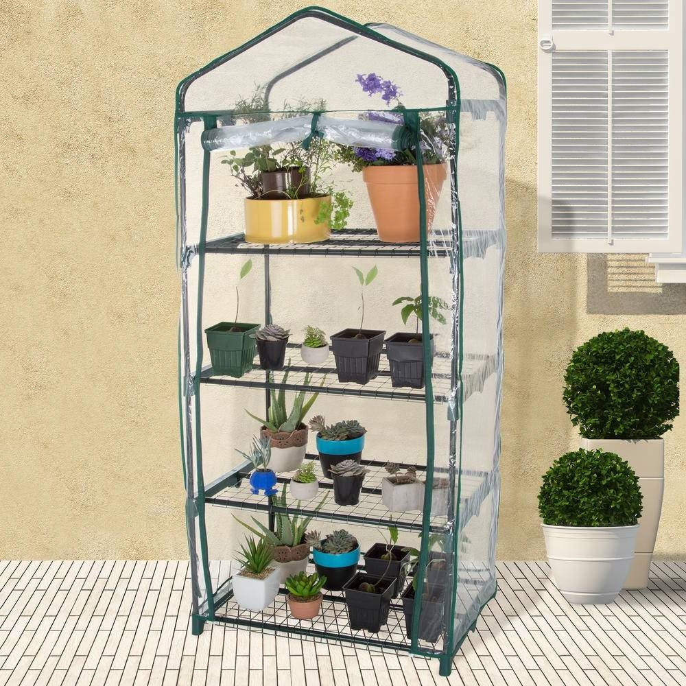 Durable 4-Tier Plant Stand Greenhouse with Zippered PVC Cover-2