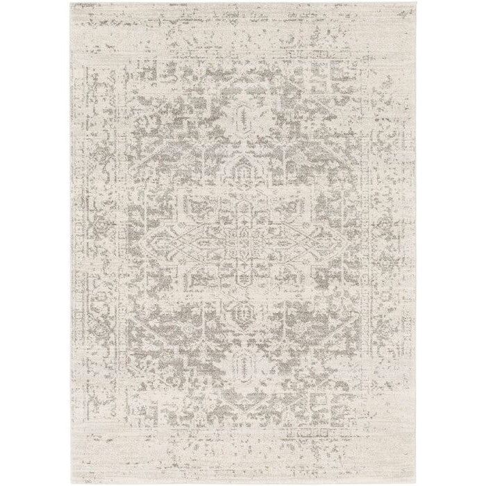 3' x 5' Distressed Oriental Area Rug in Light Grey / Beige-0