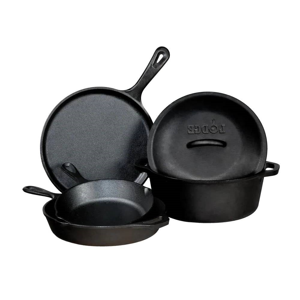 5-Piece Cast Iron Cookware Set with Dutch Oven Griddle and Skillets Made in USA-0