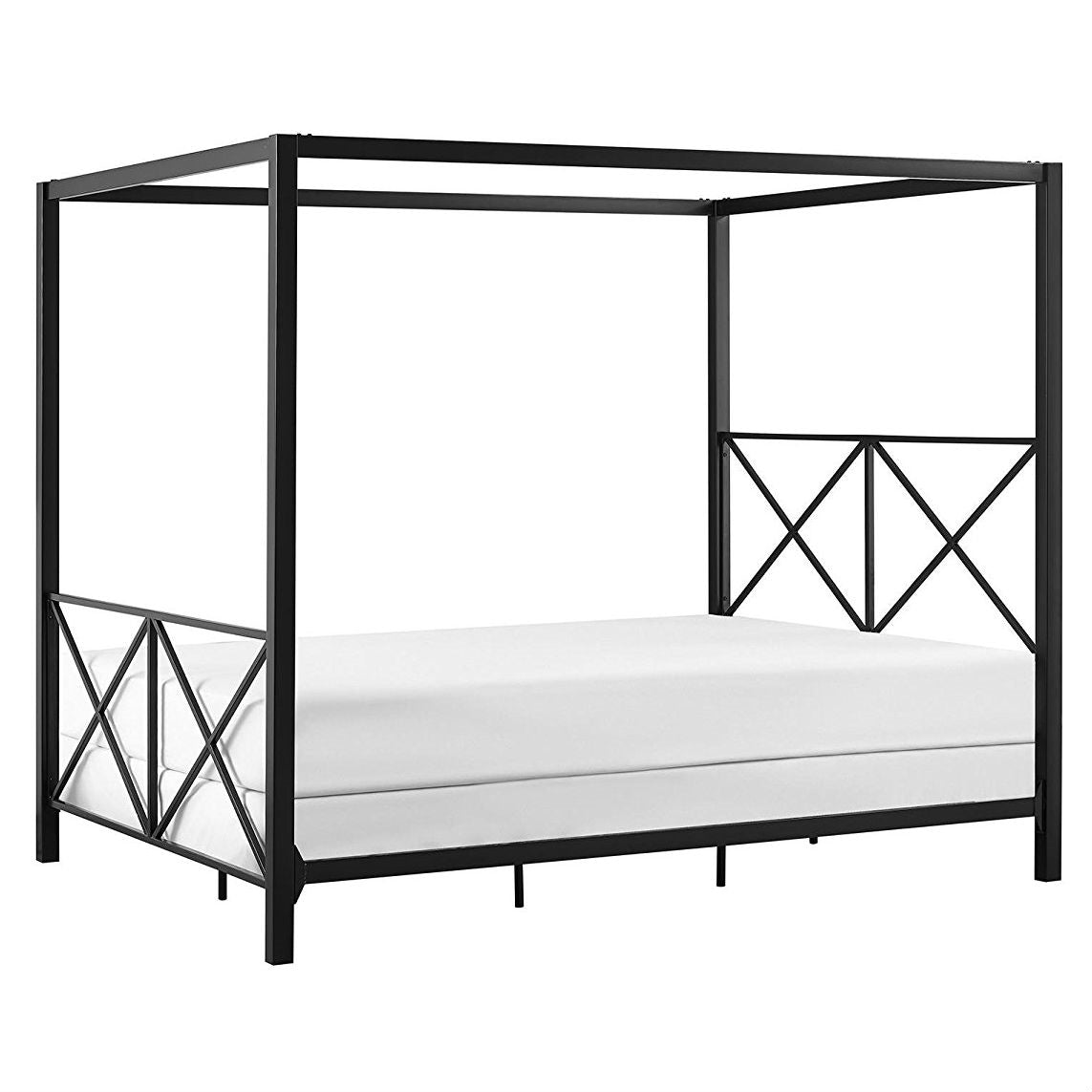 Queen size Modern Black Metal Four-Poster Canopy Bed Frame-0