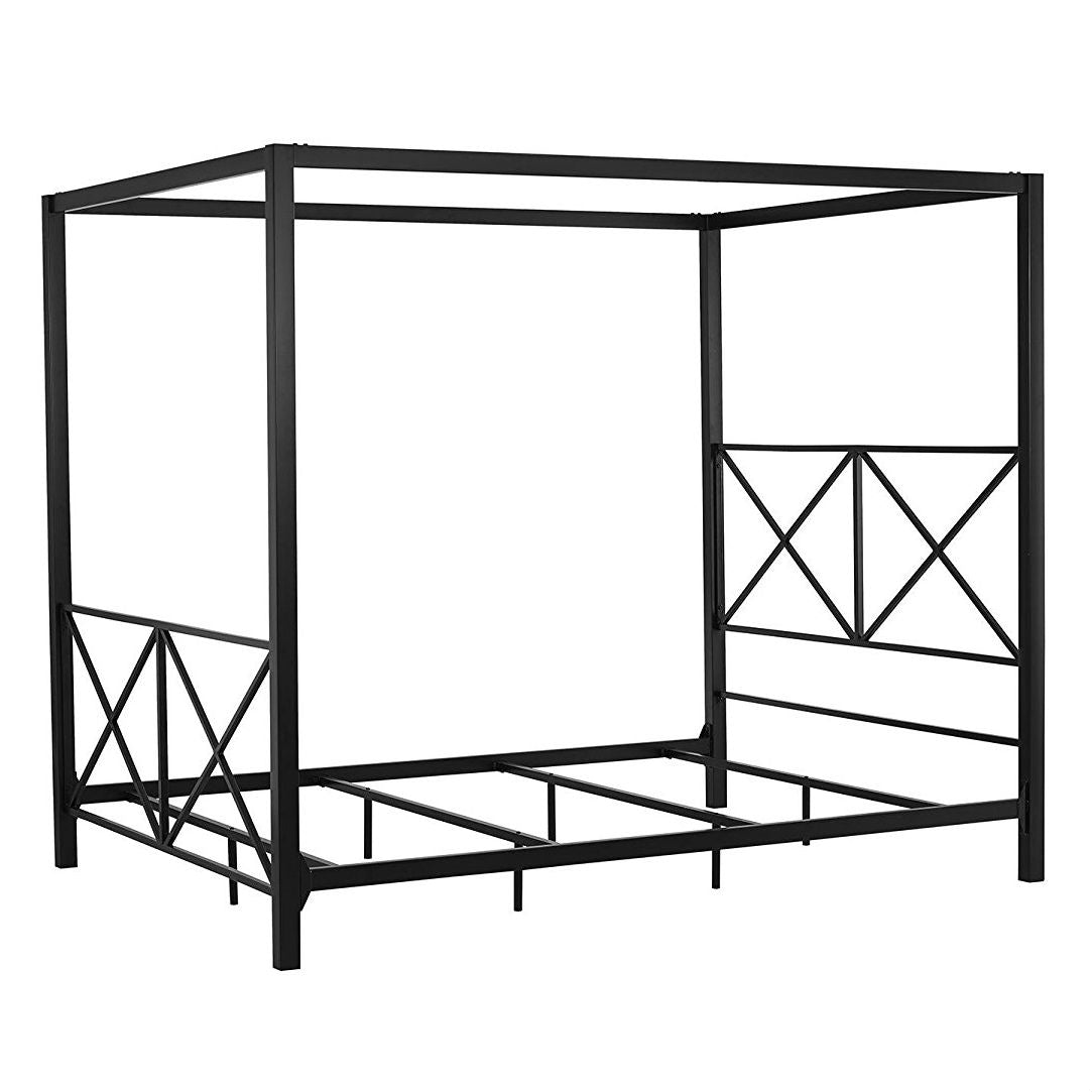 Queen size Modern Black Metal Four-Poster Canopy Bed Frame-2