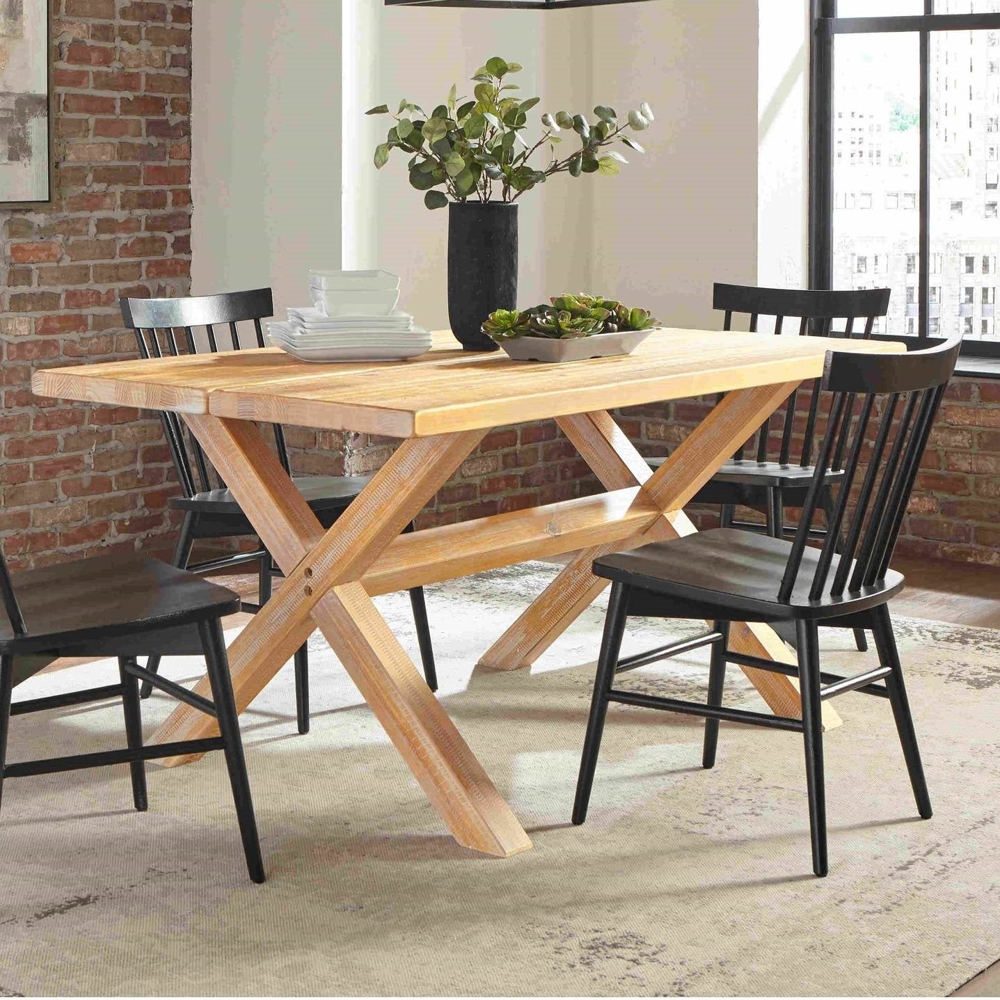 Modern Farmhouse Solid Pine Wood Dining Table in Distressed Driftwood Finish-1