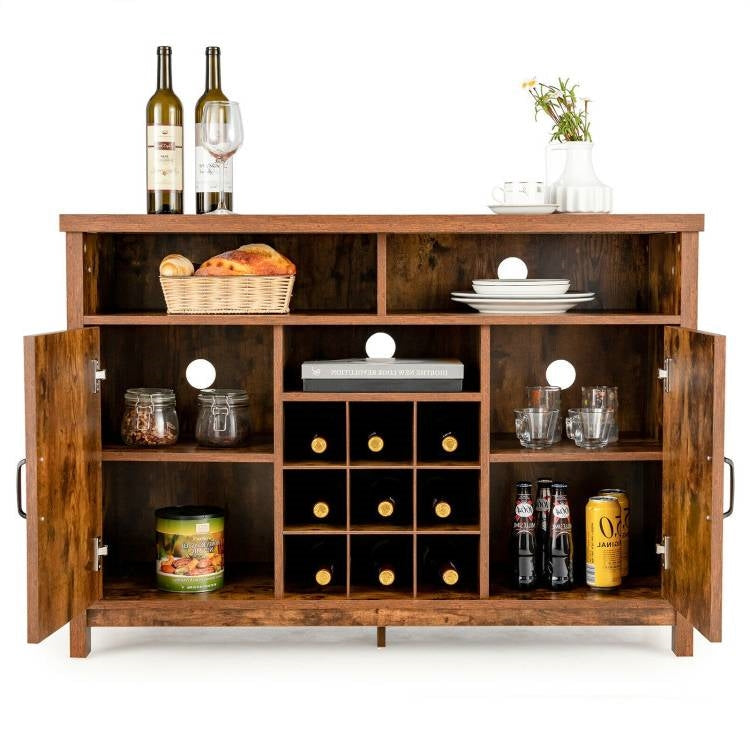 Rustic Brown Detachable 9 Bottle Wine Rack Kitchen Buffet Storage Cabinet-1