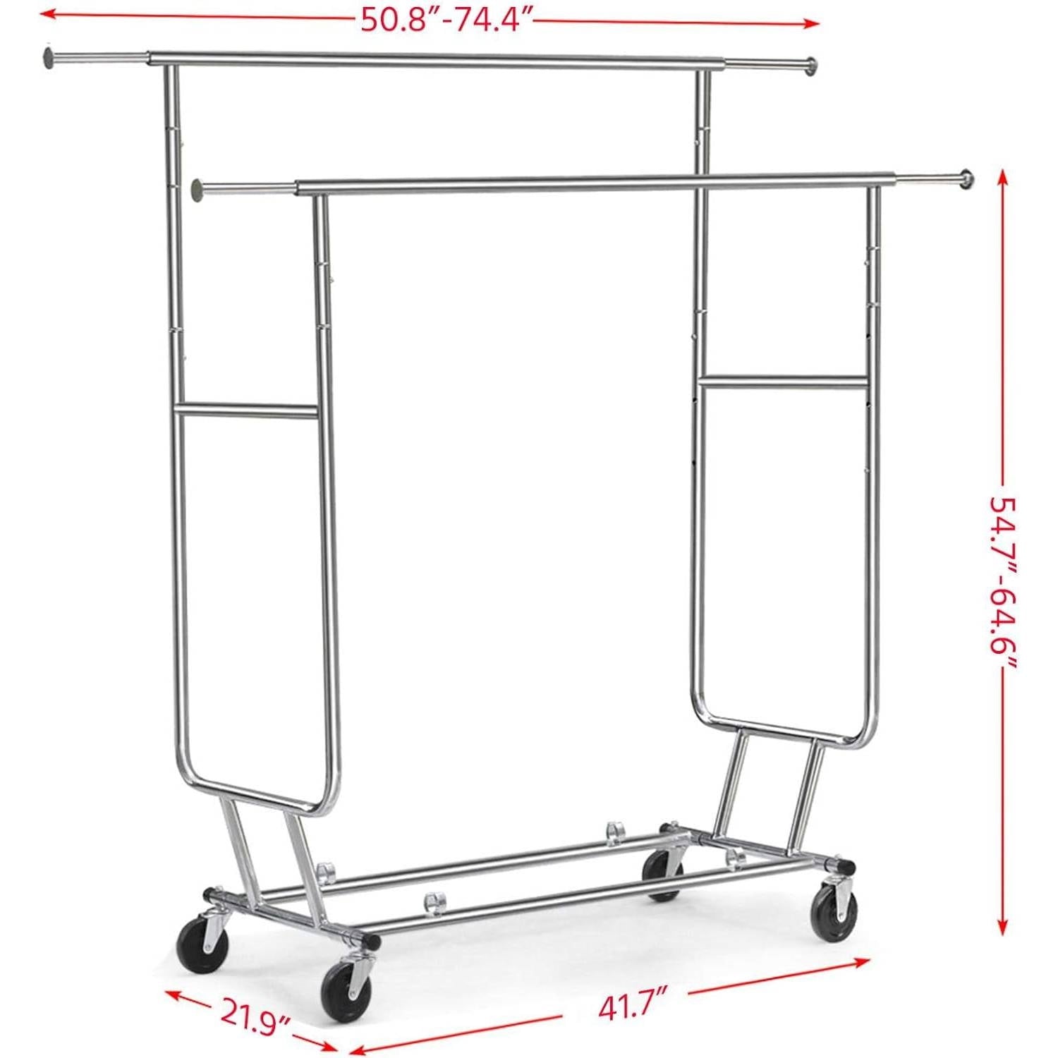 Heavy Duty Double Bar Clothes Hanging Garment Rack on Lockable Wheels-4