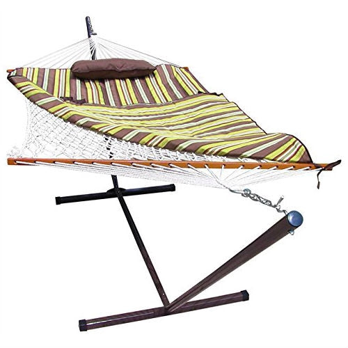 Rope Hammock Set with Stand Pad and Pillow 55 x 144-inch - Desert Stripe-0