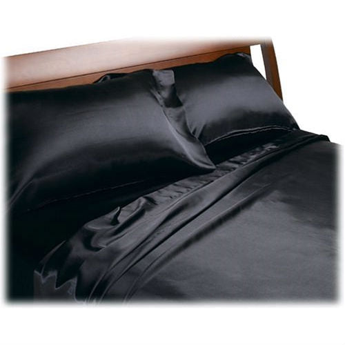 California King size Satin Sheet Set in Black-0