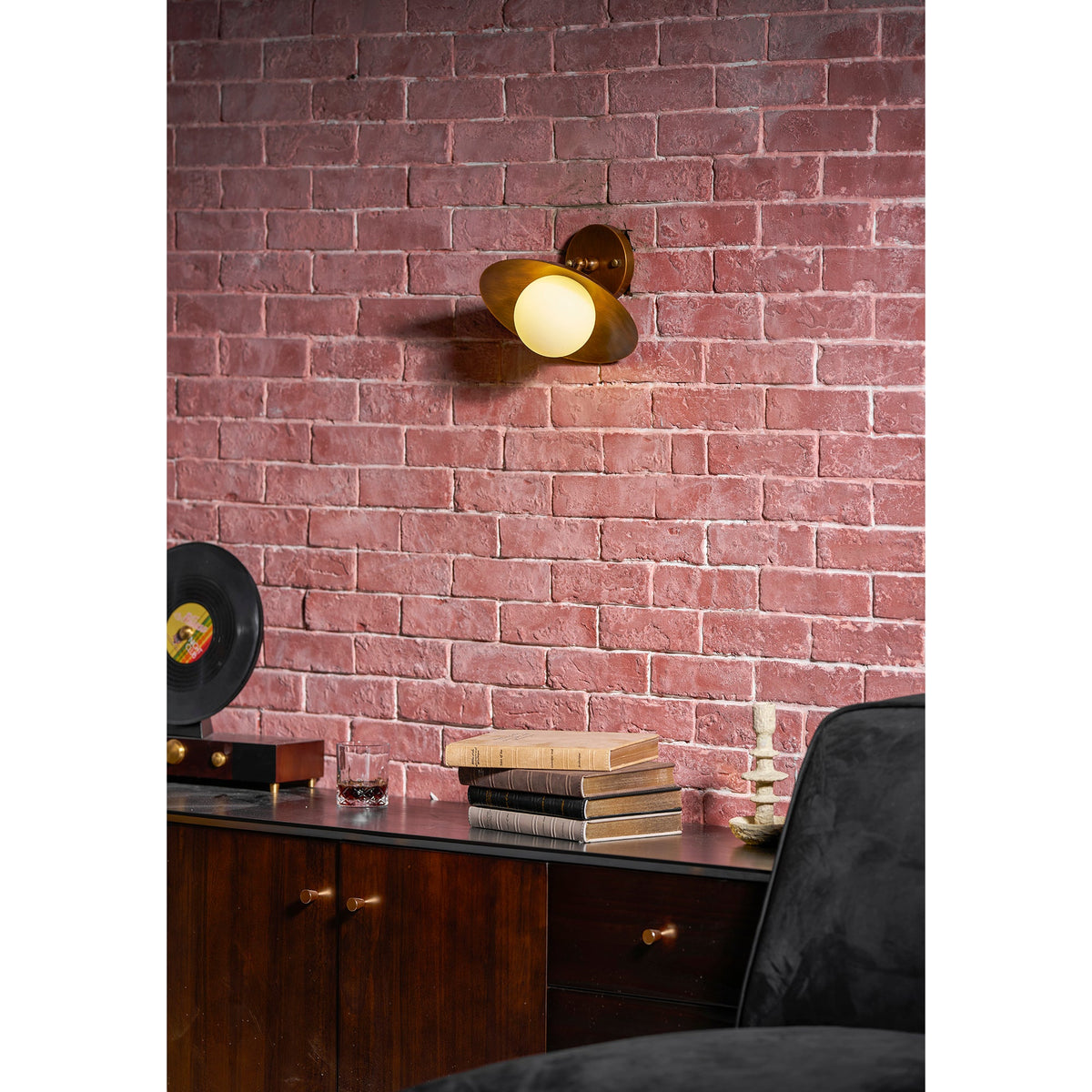 Brass Dome Semi-Flush Ceiling Lamp with Alabaster Shade | Mid-Century Light