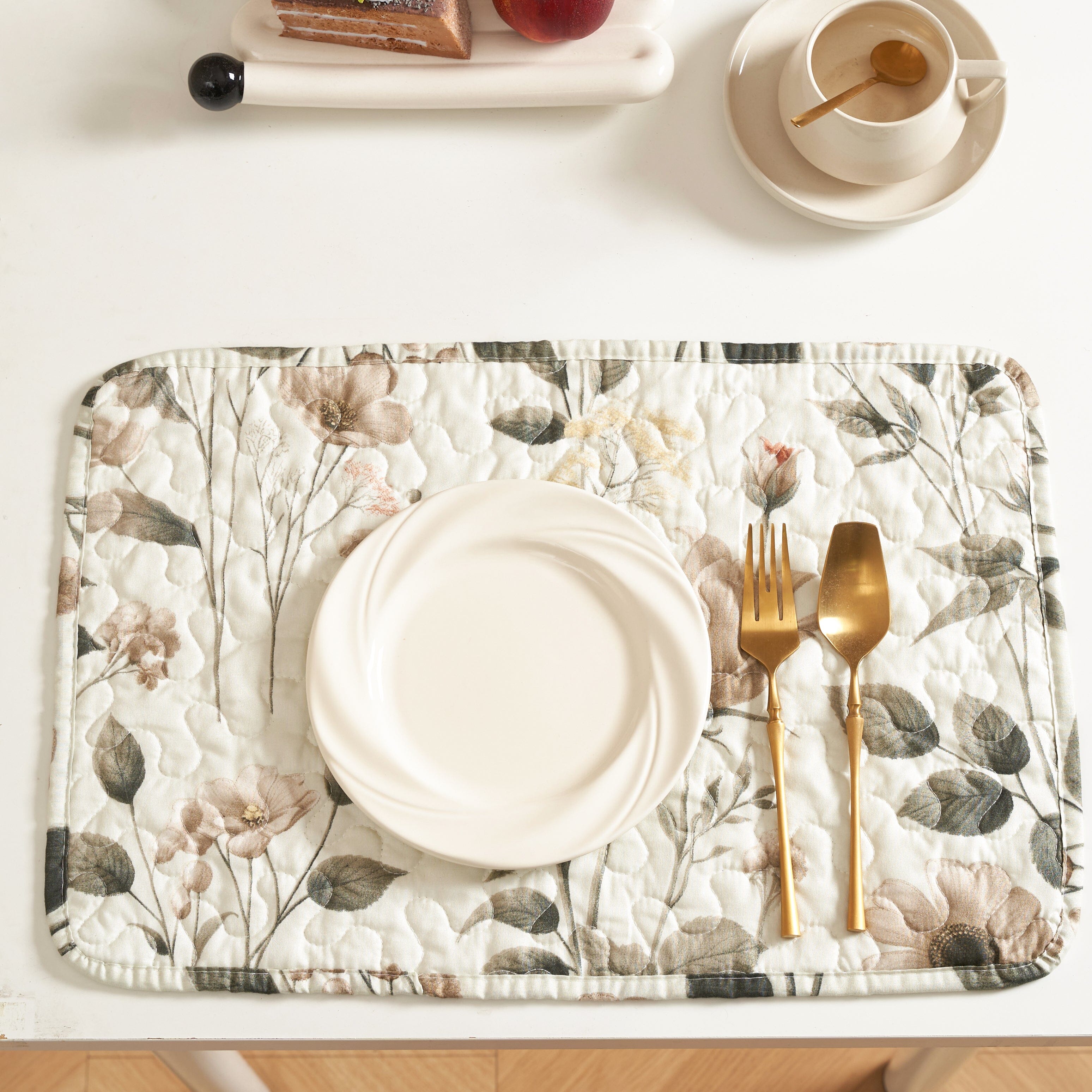 DaDalogy Enchanted Meadow Placemats - Set of 4, Floral Elegance in Beige, Rose, and Soft Green, Premium Soft Microfiber, Perfect for Any Meal, 13x19 Inches