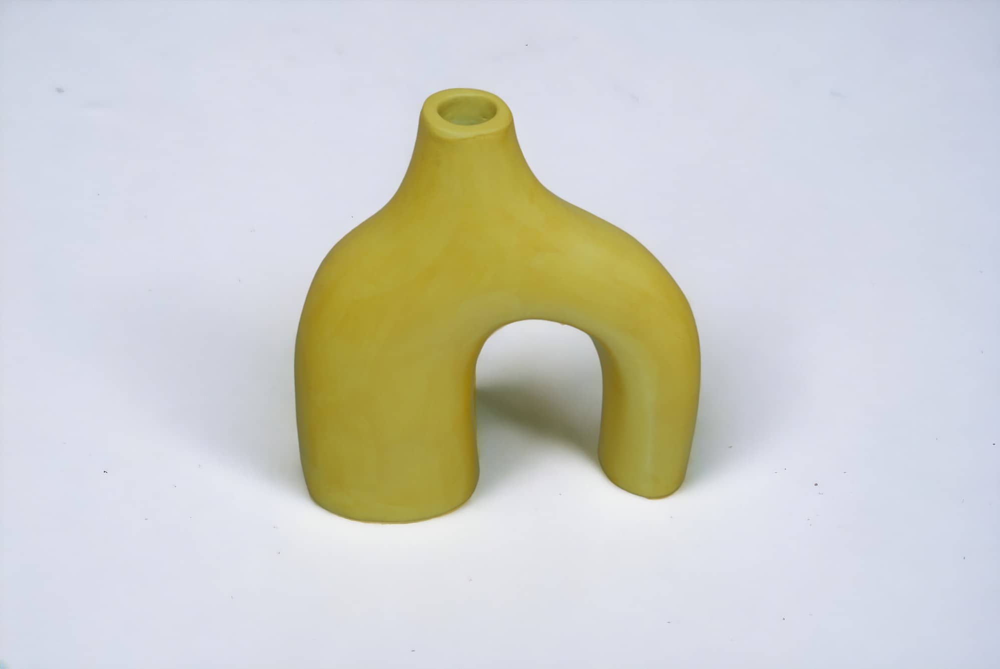 Artisan-Made Yellow Terracotta Ceramic Bridge Vase - Authentic Moroccan Craftsmanship-3