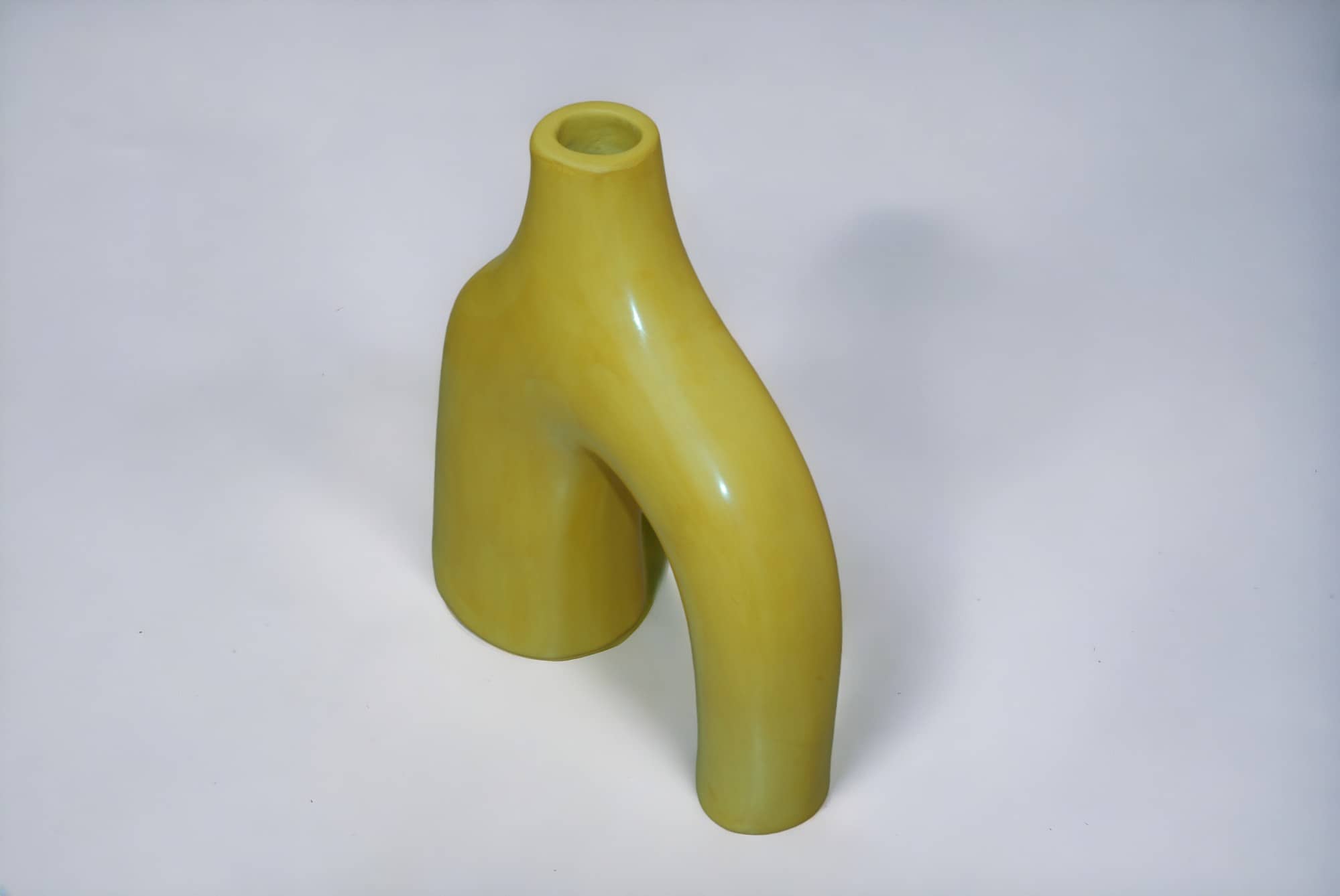 Artisan-Made Yellow Terracotta Ceramic Bridge Vase - Authentic Moroccan Craftsmanship-2