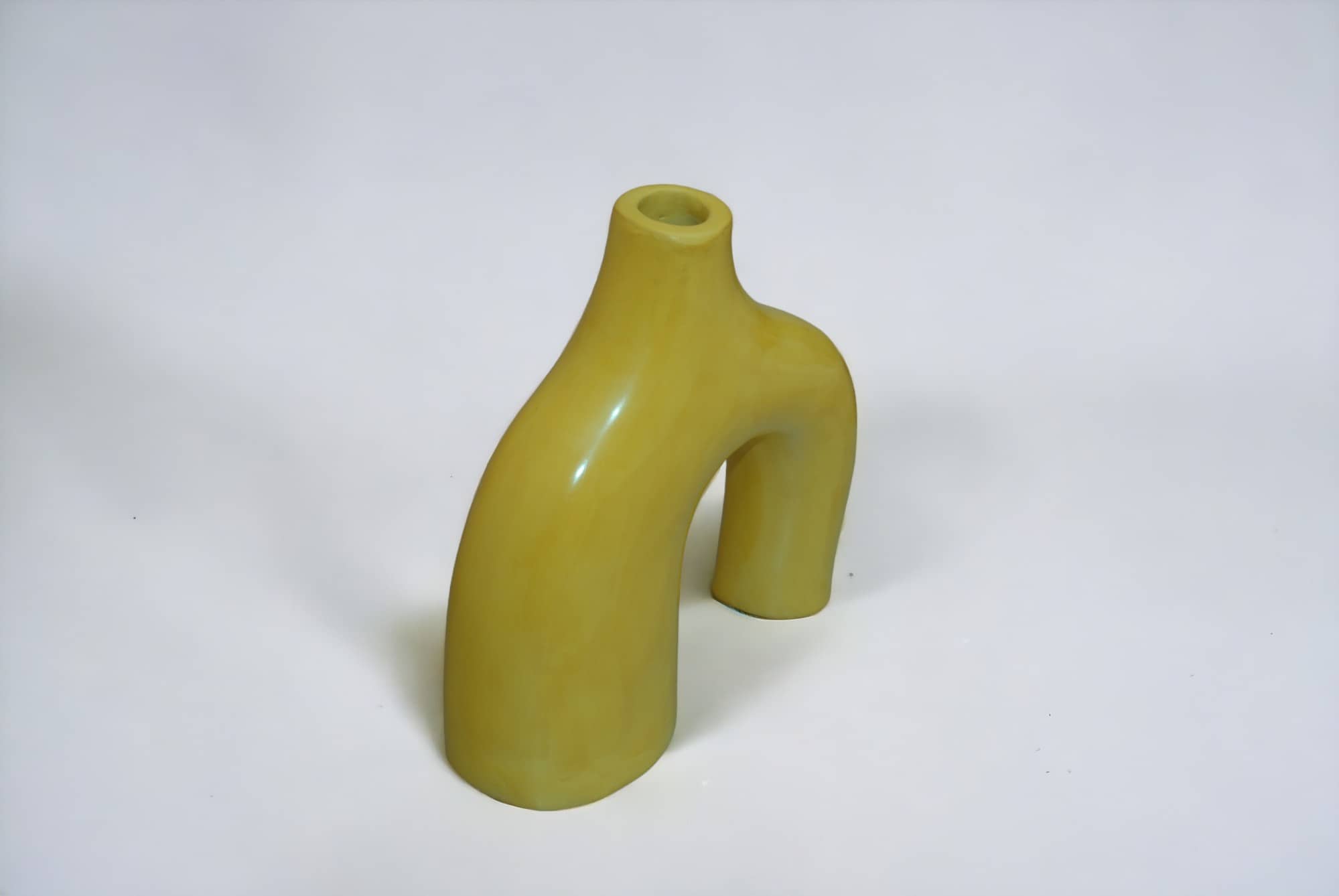 Artisan-Made Yellow Terracotta Ceramic Bridge Vase - Authentic Moroccan Craftsmanship-1