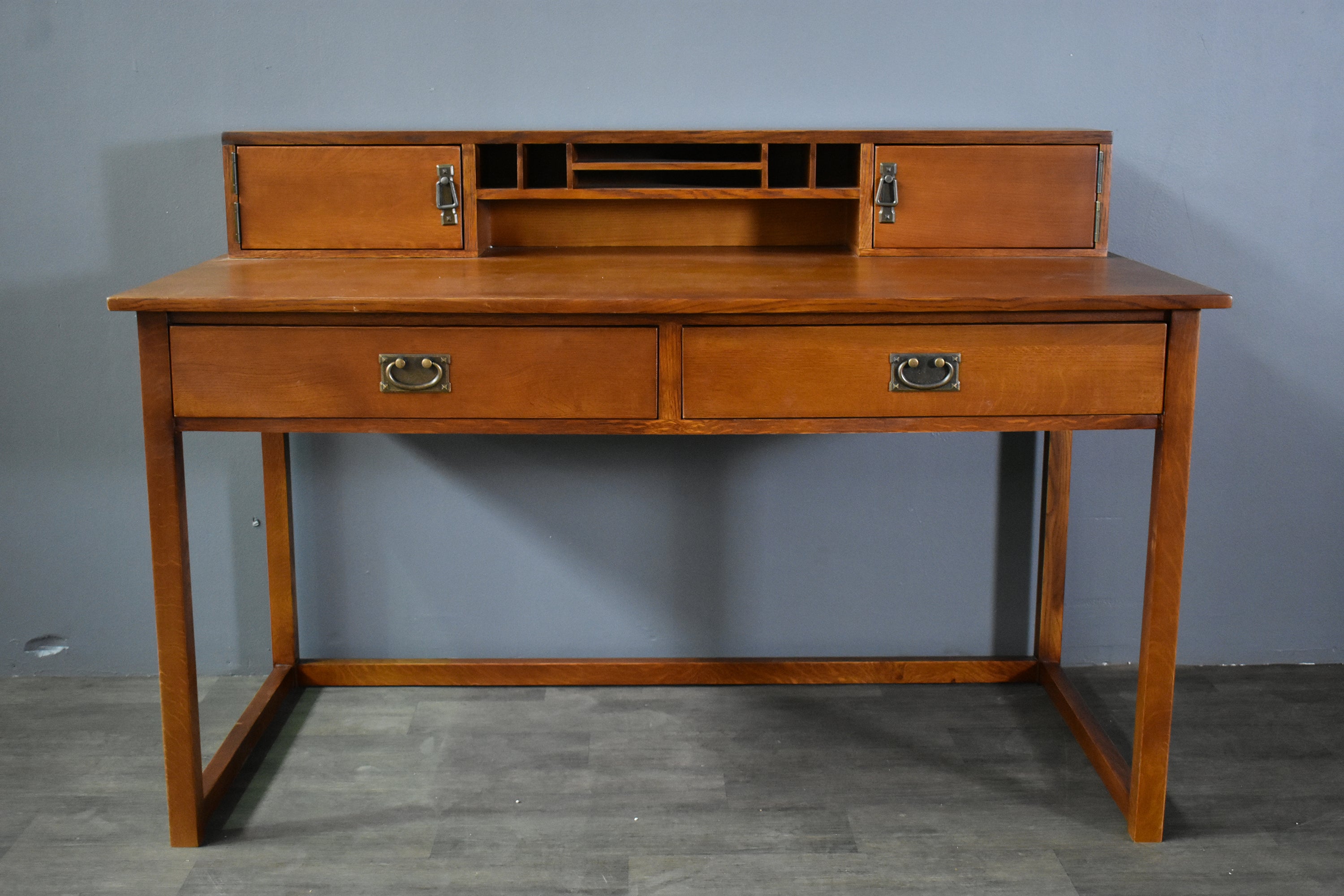 Mission Style Oak Library Table with Hutch