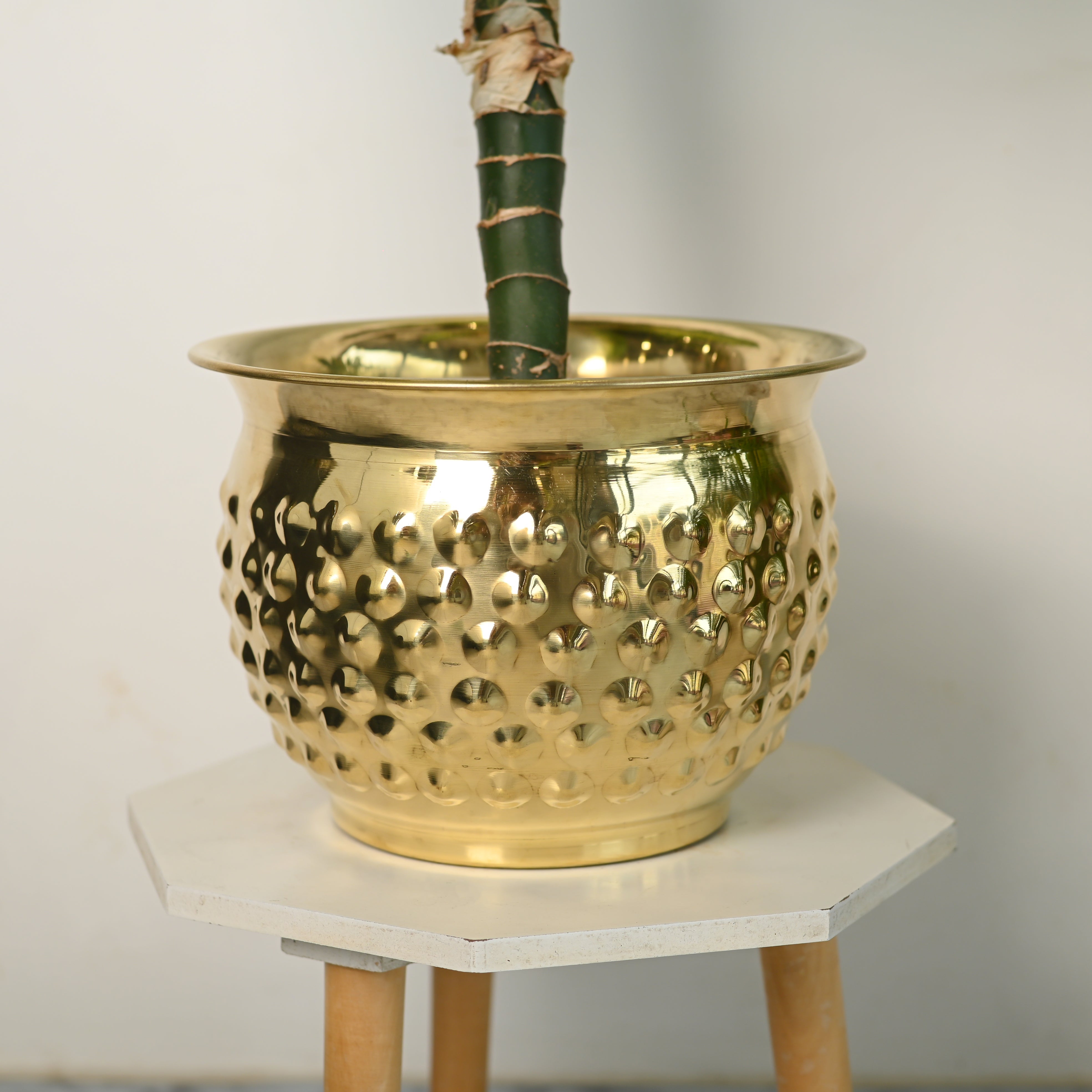Brass Hammered Bucket Planter Pot – Handcrafted Indoor & Outdoor Plant Pot | Sama Homes-2