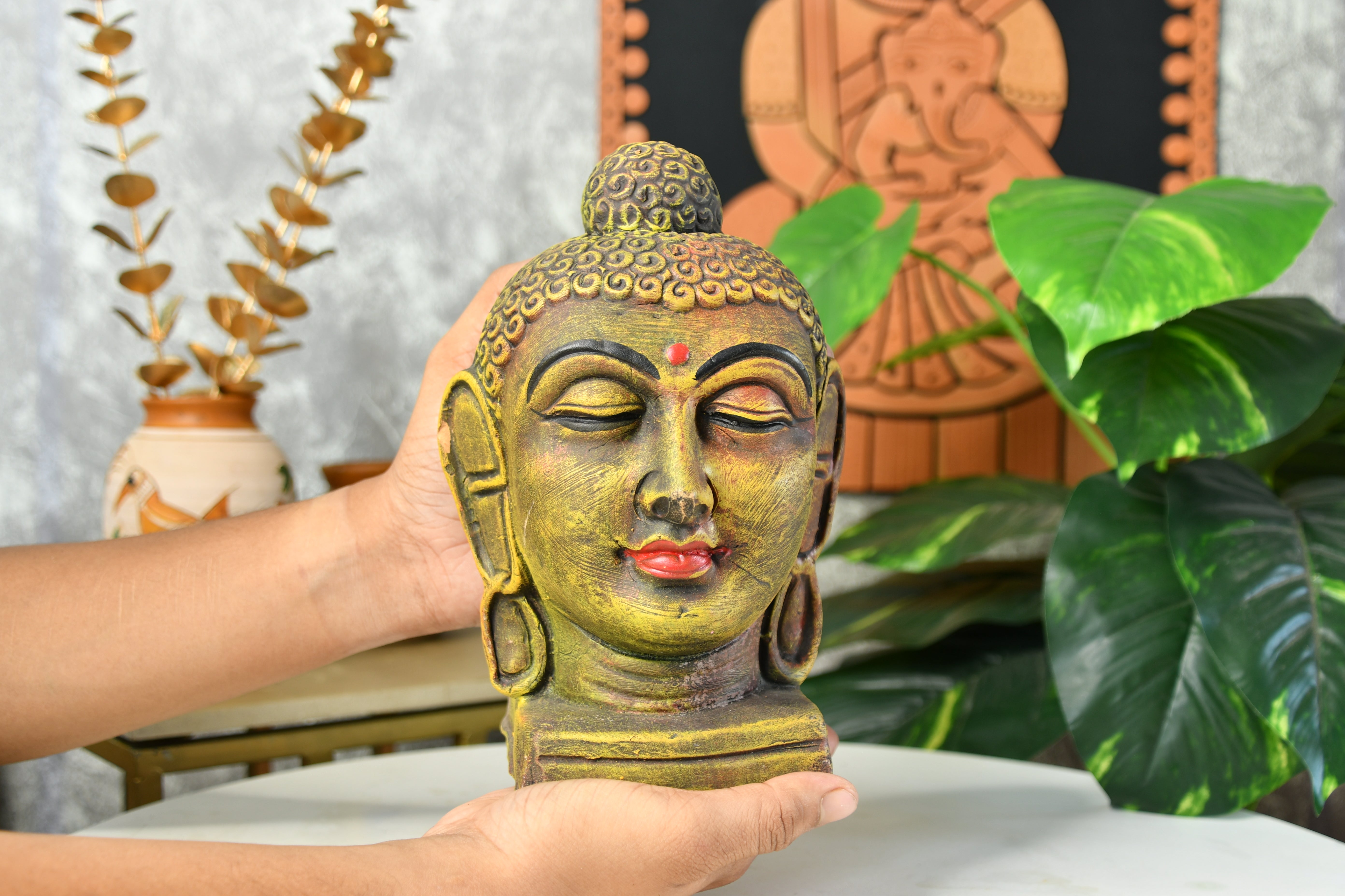 Sowpeace Large Terracotta Buddha Head: Artisan Tabletop Decor-1