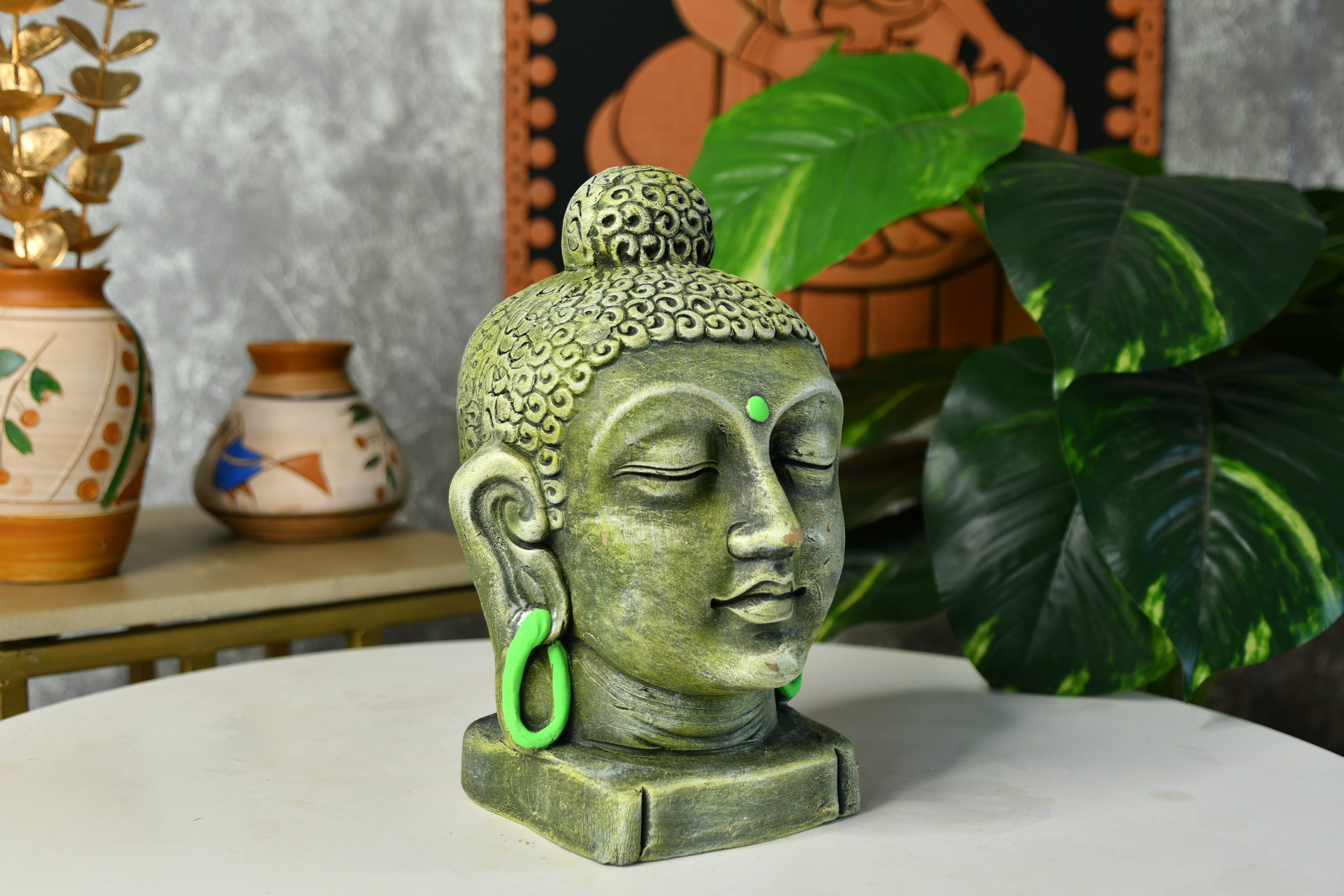 Sowpeace Large Terracotta Buddha Head: Artisan Tabletop Decor-4