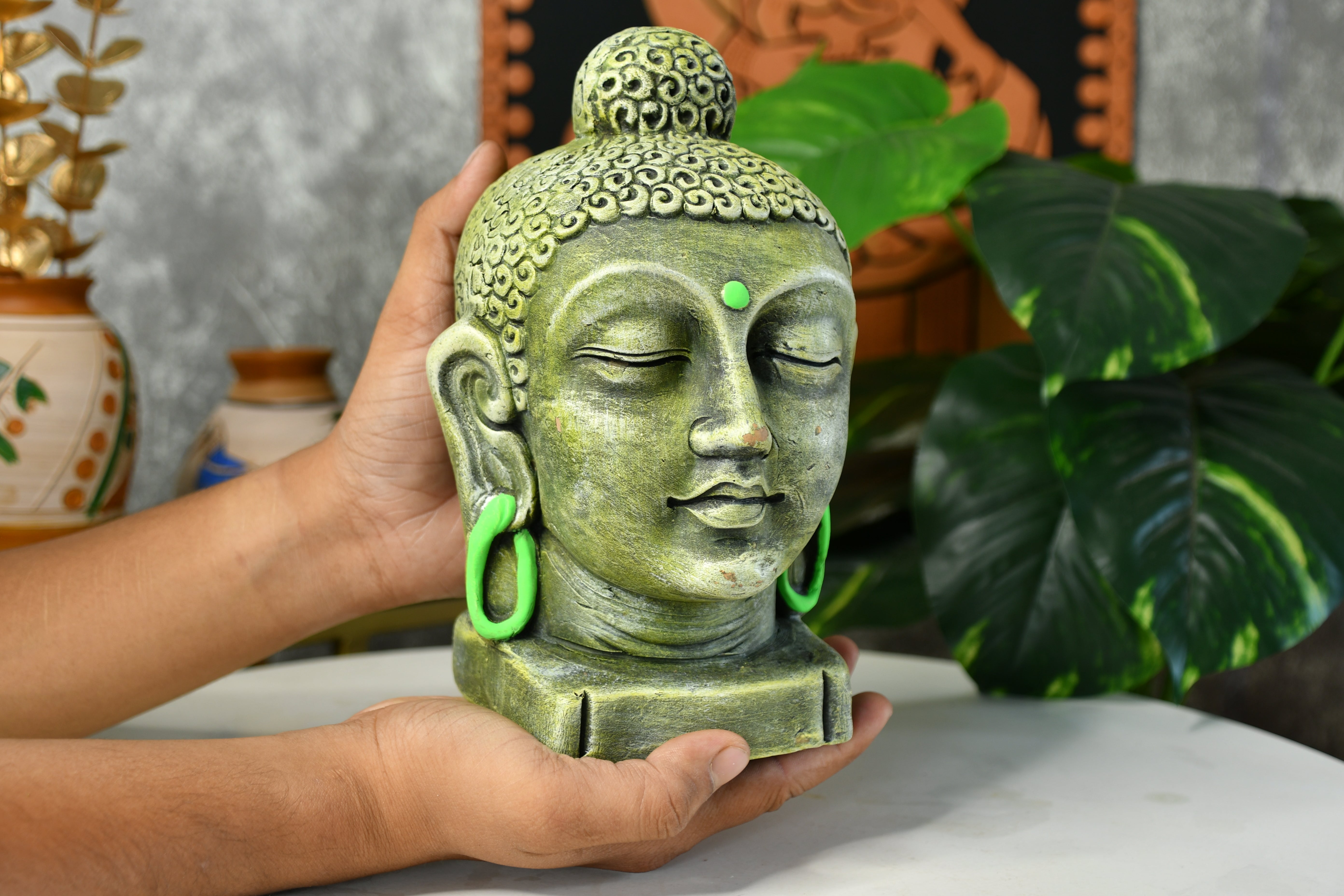 Sowpeace Large Terracotta Buddha Head: Artisan Tabletop Decor-6