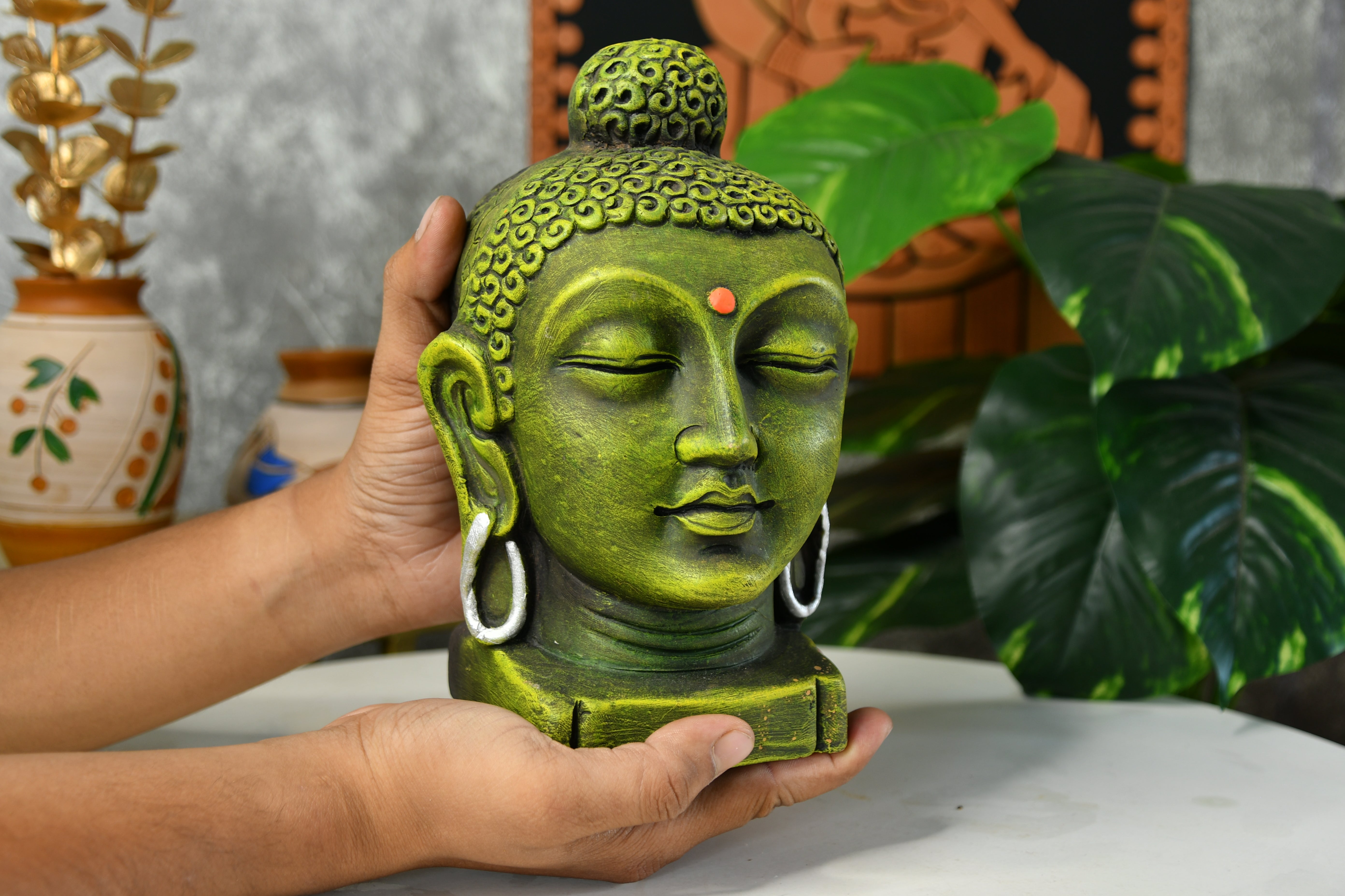 Sowpeace Large Terracotta Buddha Head: Artisan Tabletop Decor-5