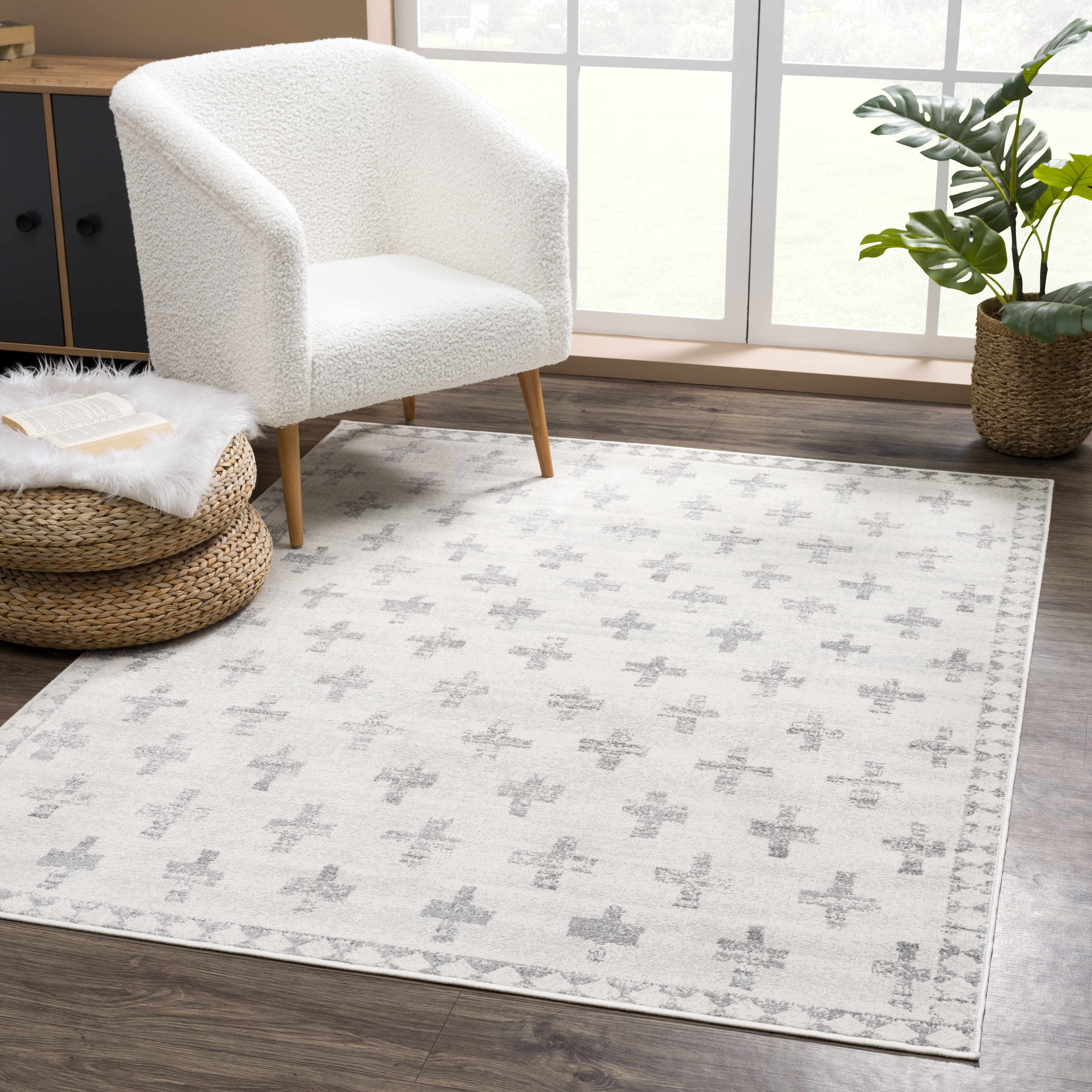 Tigris Swiss Cross Ivory & Gray 2322 Area Rug