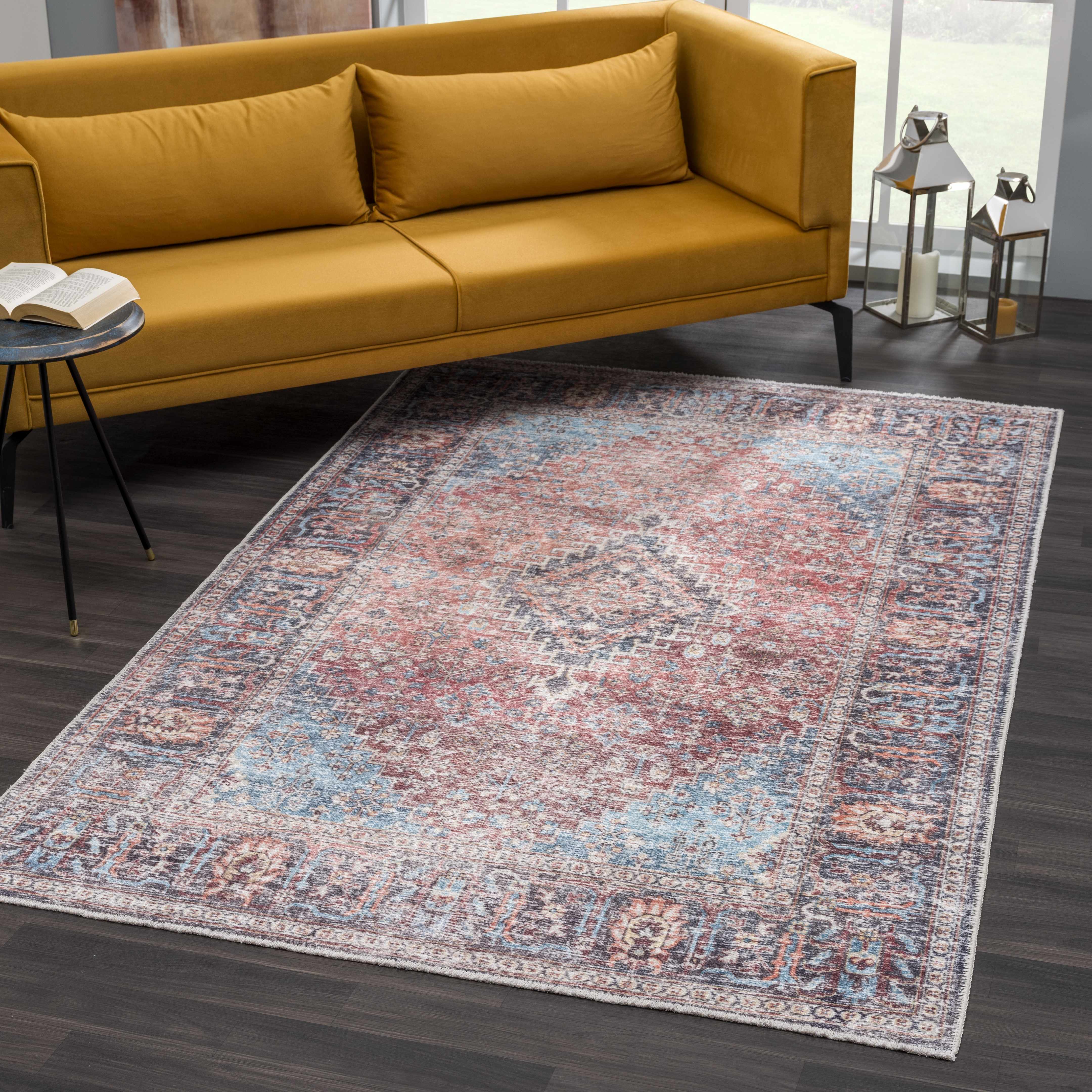 Blue Burgundy Holi-2302 Washable Area Rug