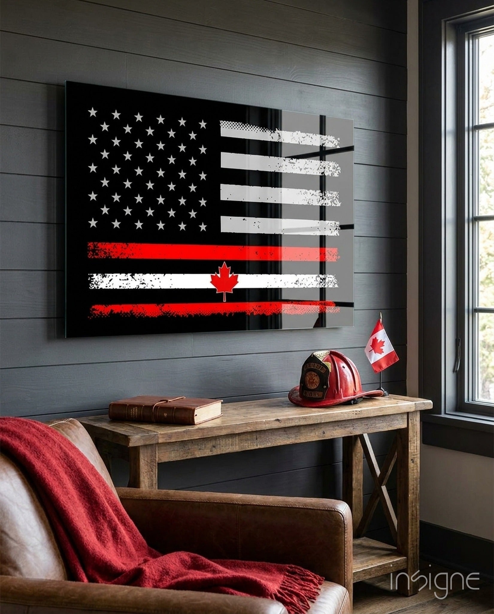 USA-Canada Flag Glass Wall Art || Designer Collection
