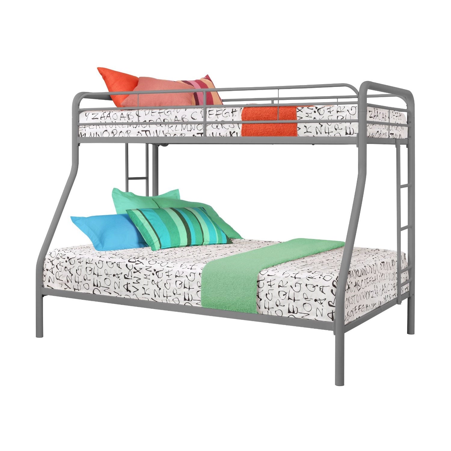 Twin over Full size Sturdy Metal Bunk Bed in Silver Finish-0