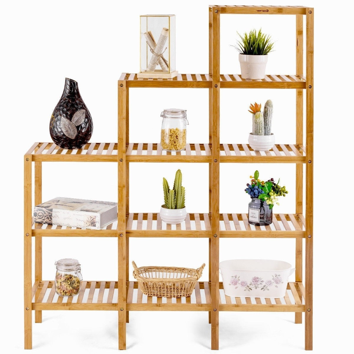 Bamboo Wood 5-Tier Versatile Bookcase Plant Stand Storage Rack-1