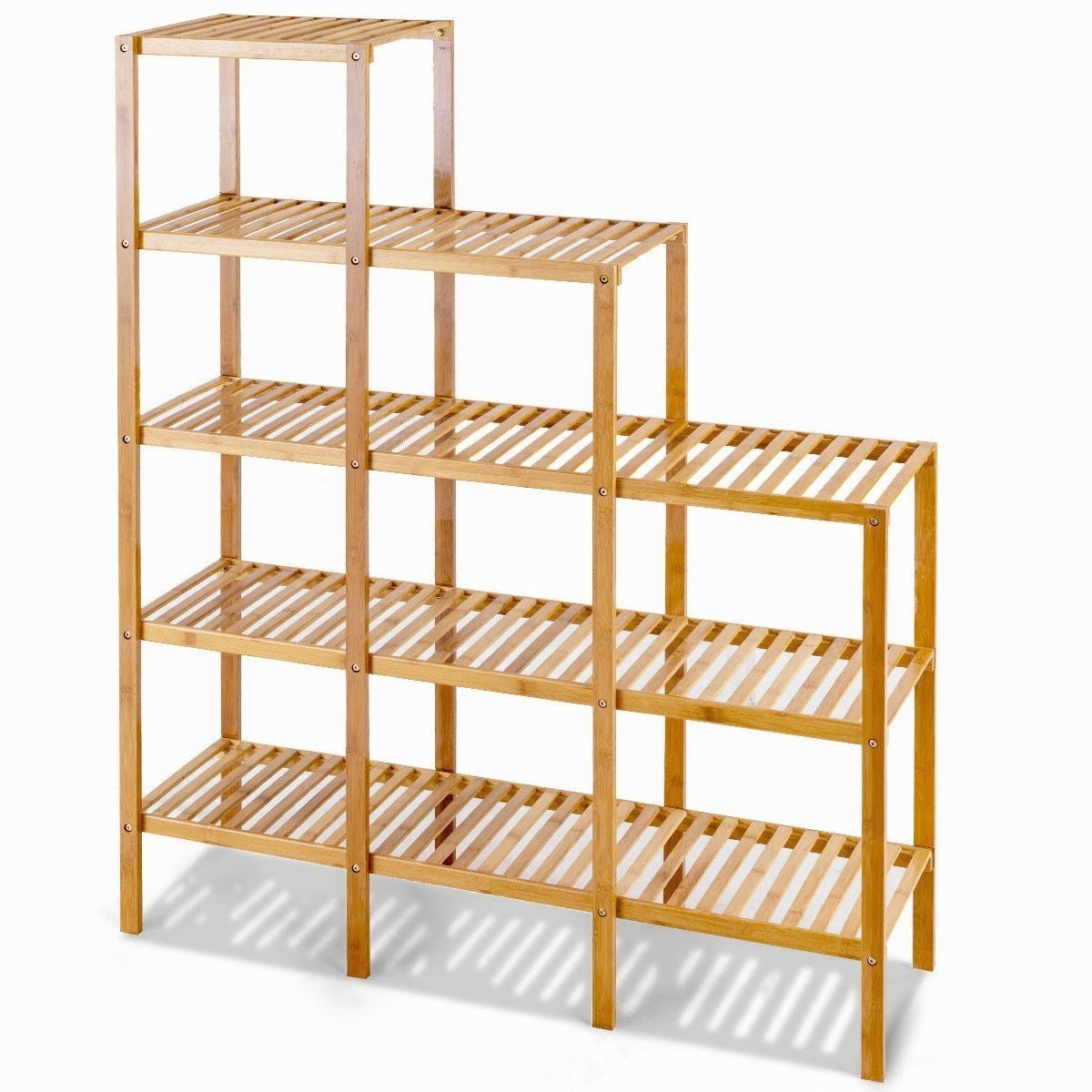 Bamboo Wood 5-Tier Versatile Bookcase Plant Stand Storage Rack-3