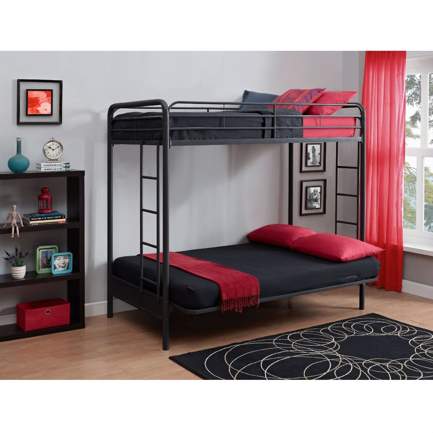 Twin over Full Futon Bunk Bed Sleeper Sofa in Black Metal-4