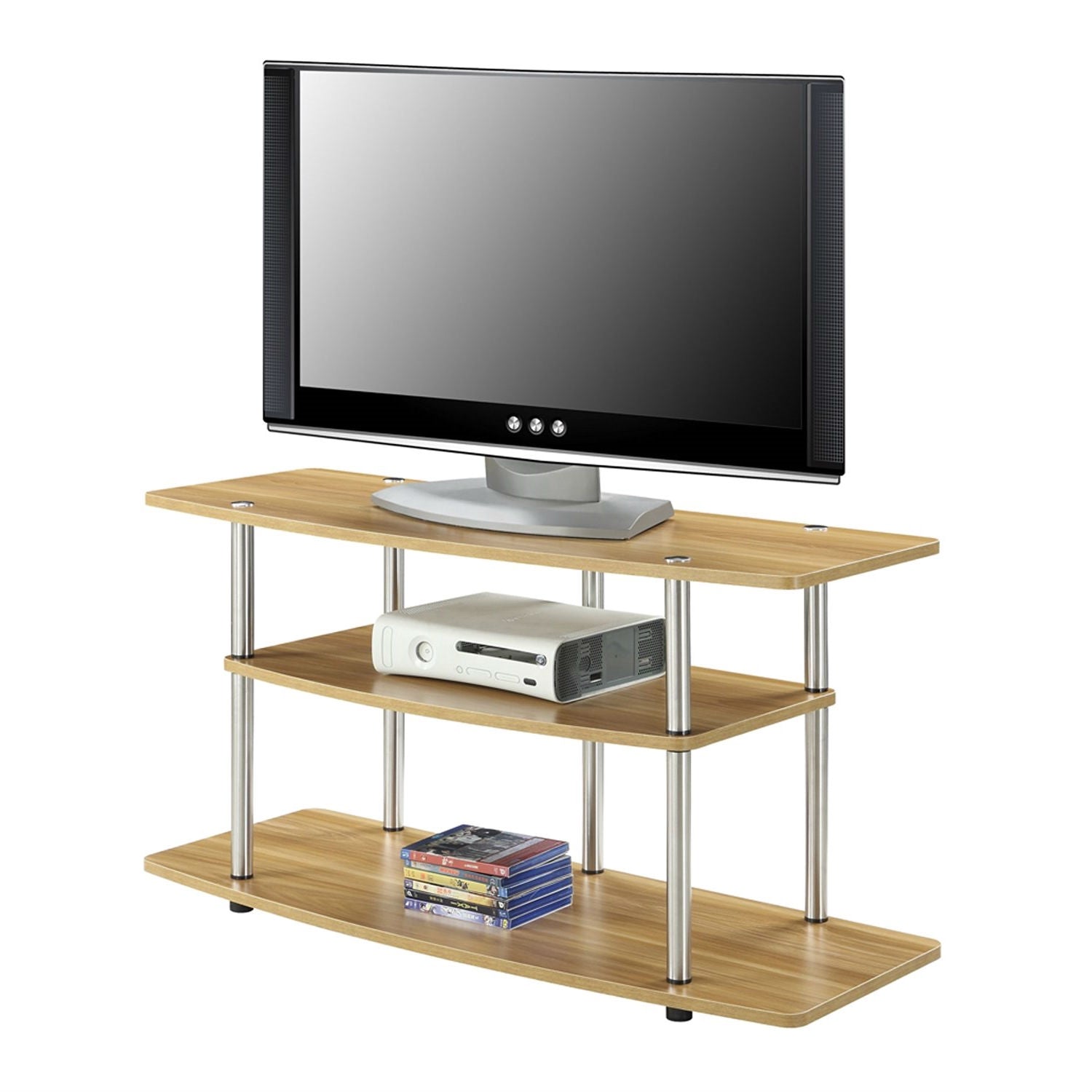 Modern Wood Metal TV Stand Entertainment Center in Light Oak Finish-1