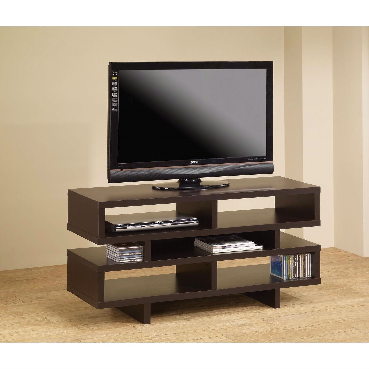 Modern TV Stand Entertainment Center in Dark Brown Cappuccino Wood Finish-2