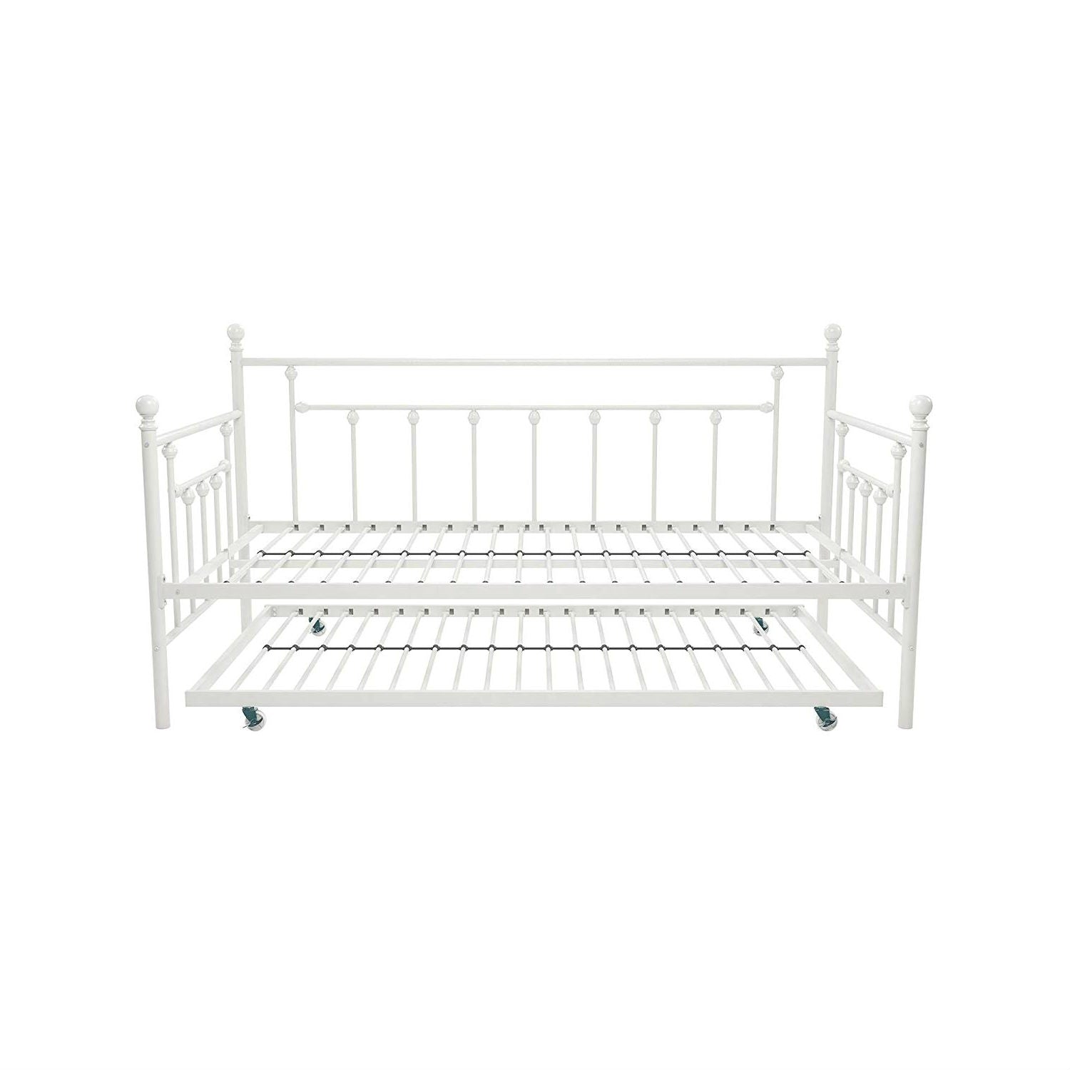 Twin White Metal Daybed Frame with Roll-Out Turndle Bed-3