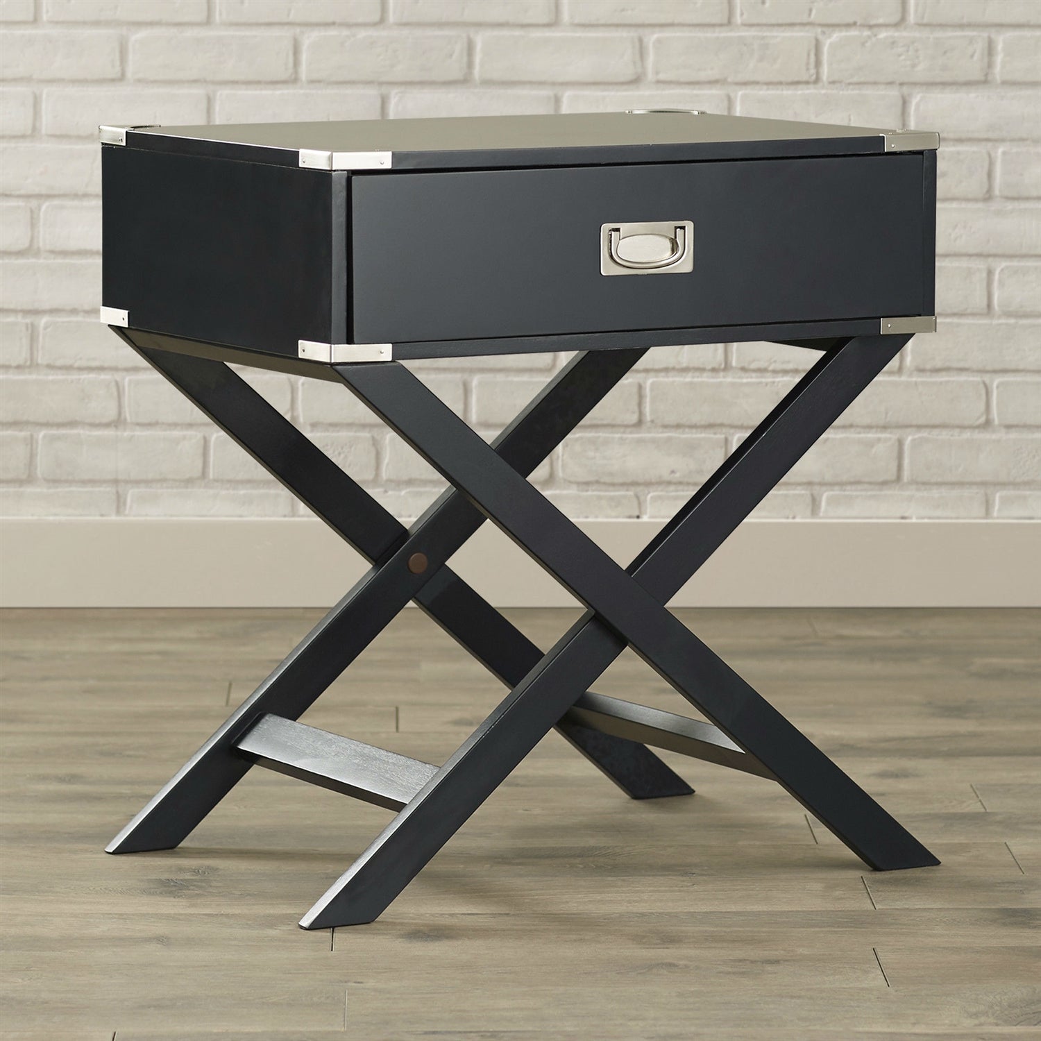 Dark Grey Black 1-Drawer End Table Nightstand with Modern Classic X Style Legs-0