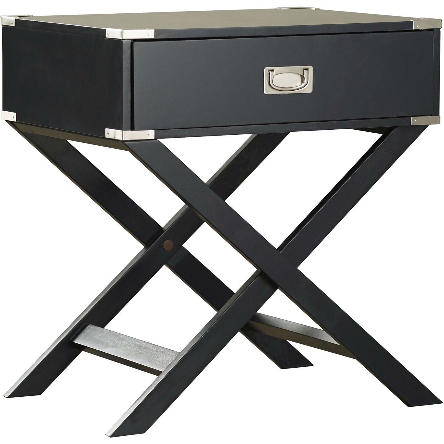 Dark Grey Black 1-Drawer End Table Nightstand with Modern Classic X Style Legs-2