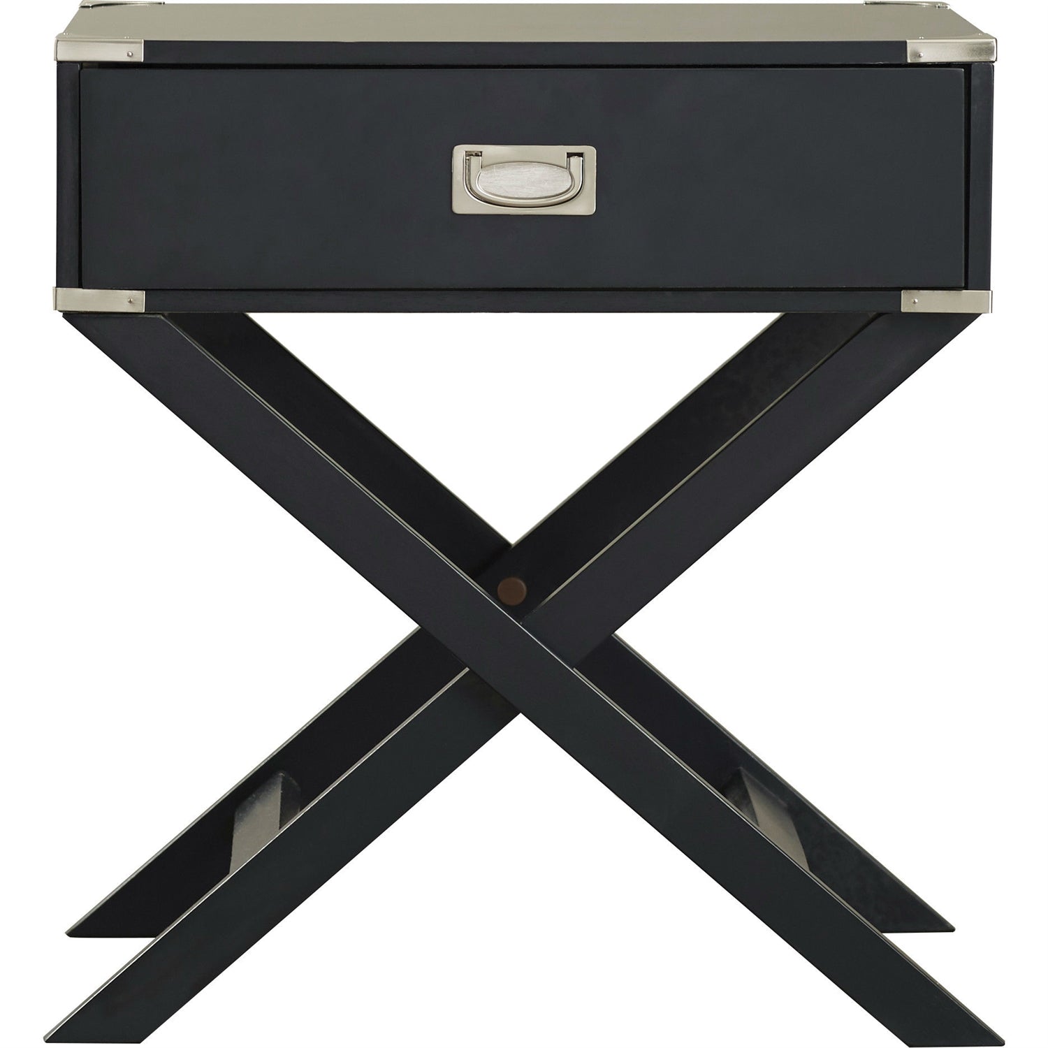 Dark Grey Black 1-Drawer End Table Nightstand with Modern Classic X Style Legs-3