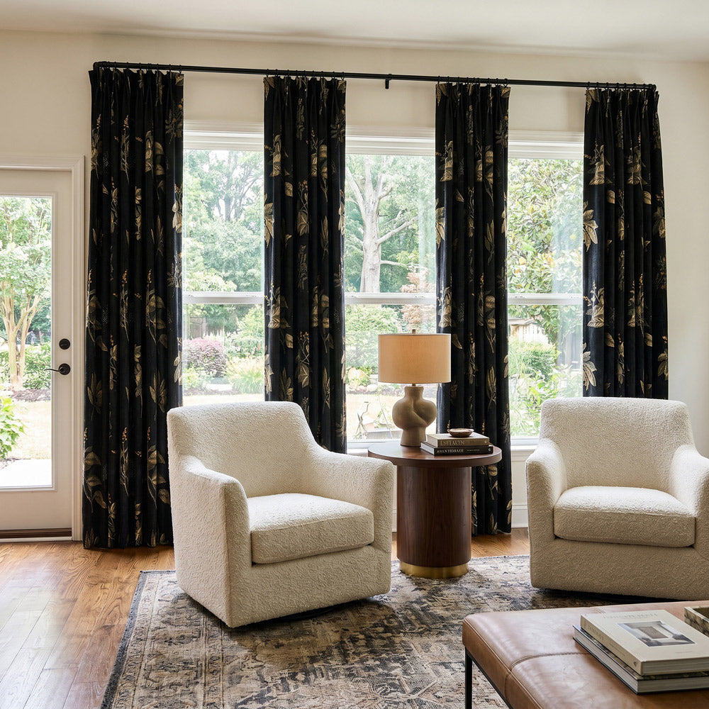 Dalila Black Floral Room Darkening Curtains