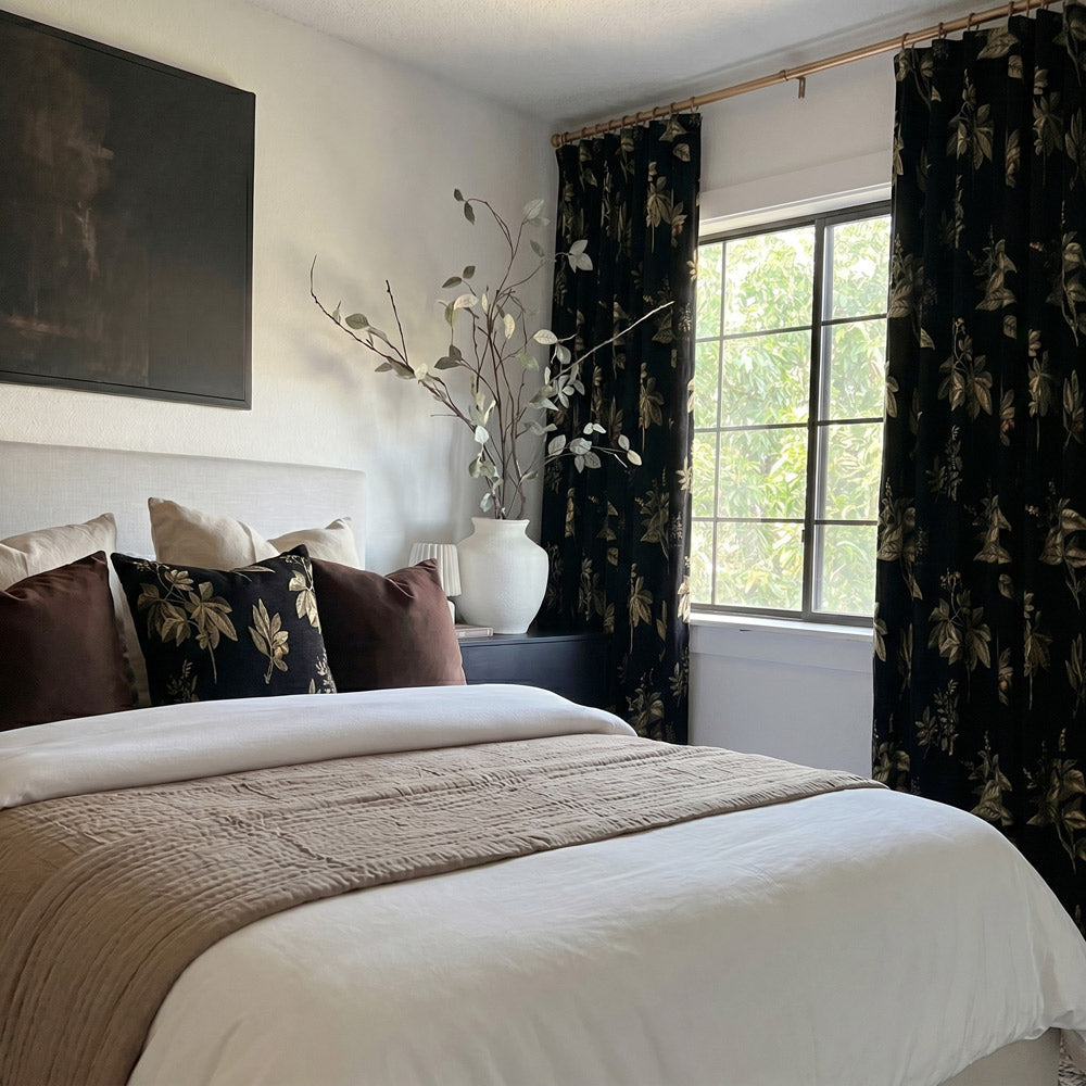 Dalila Black Floral Room Darkening Curtains
