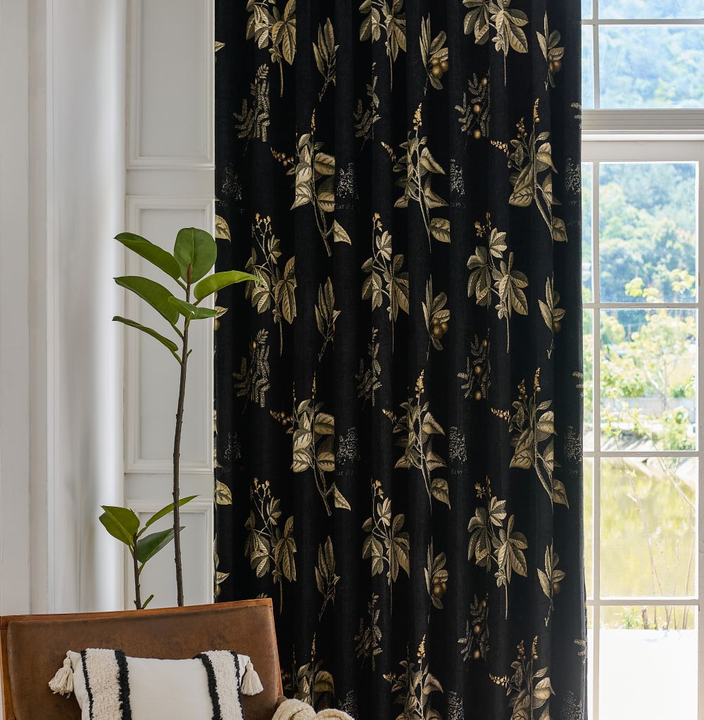 Dalila Black Floral Room Darkening Curtains