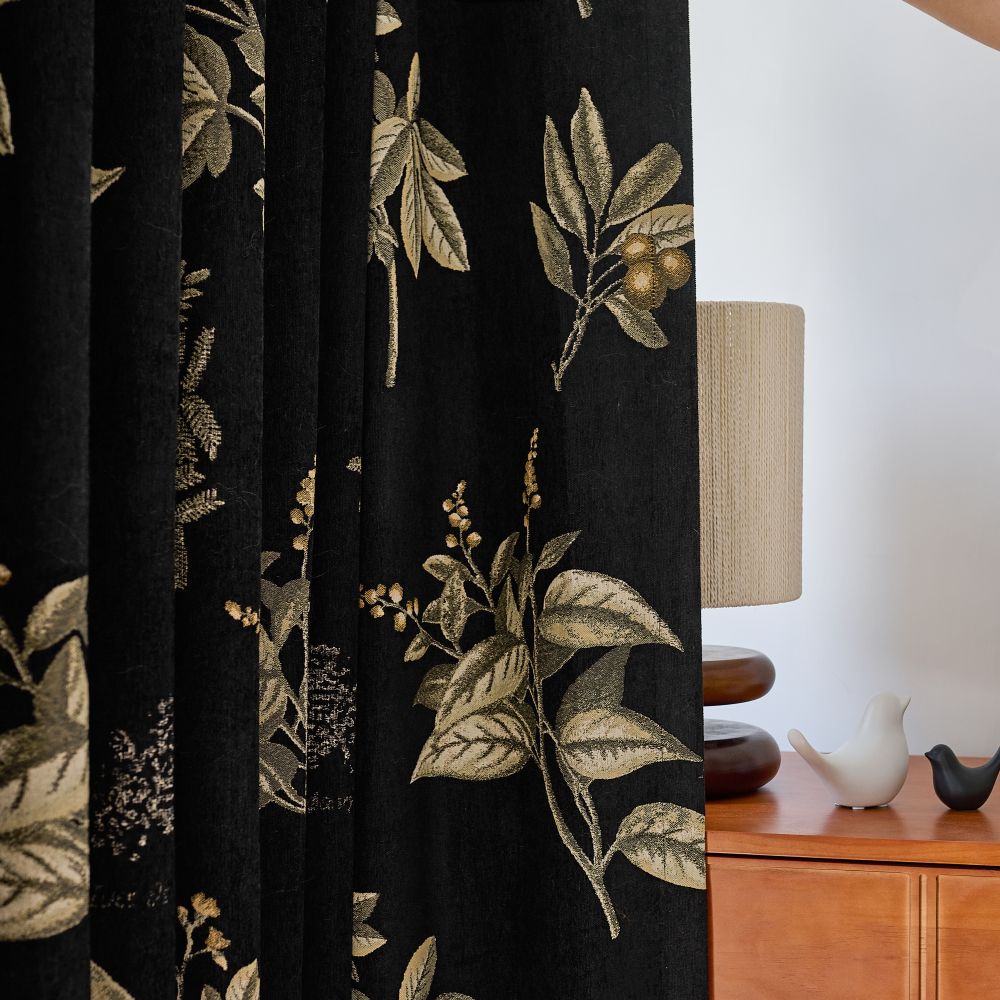Dalila Black Floral Room Darkening Curtains