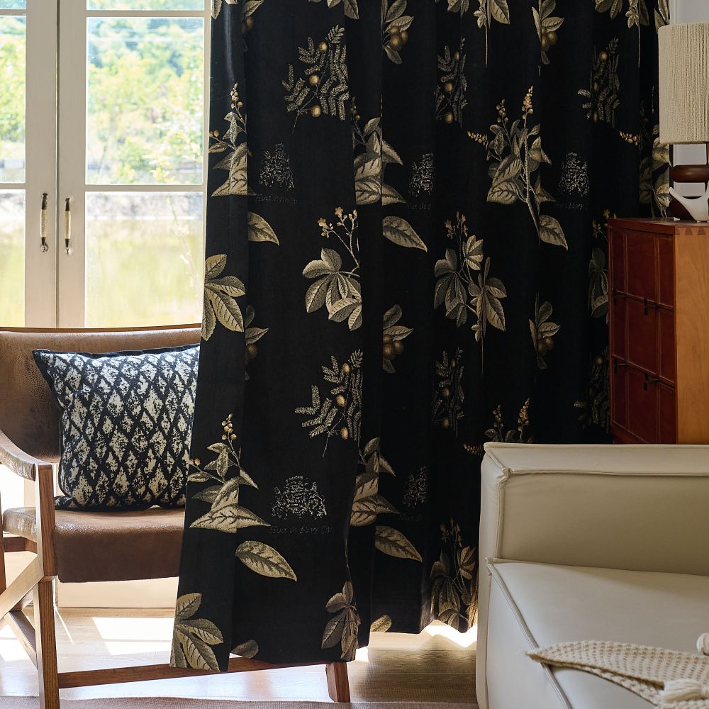 Dalila Black Floral Room Darkening Curtains