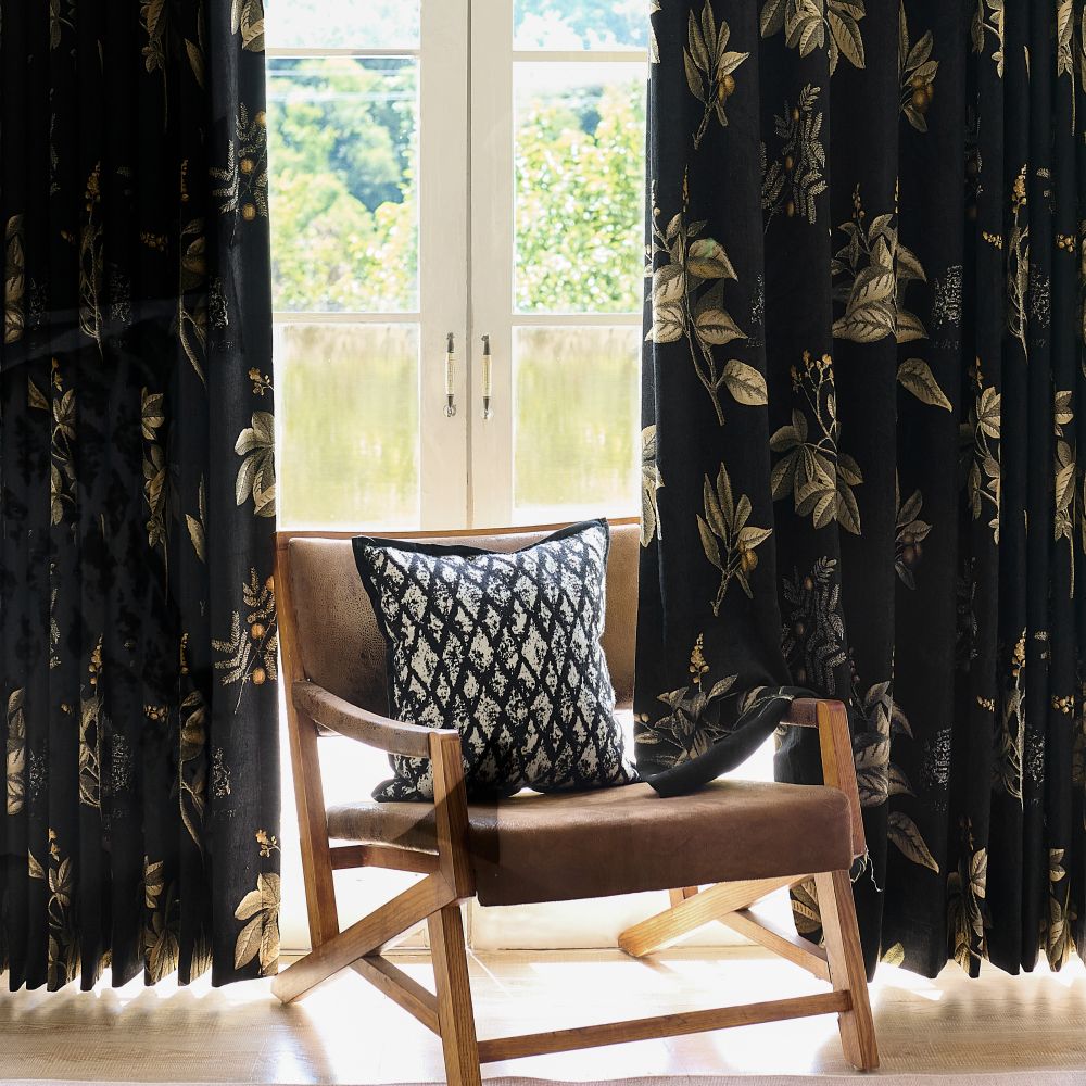 Dalila Black Floral Room Darkening Curtains
