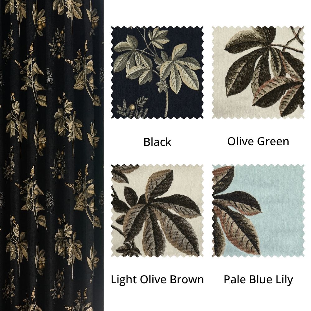 Dalila Black Floral Room Darkening Curtains