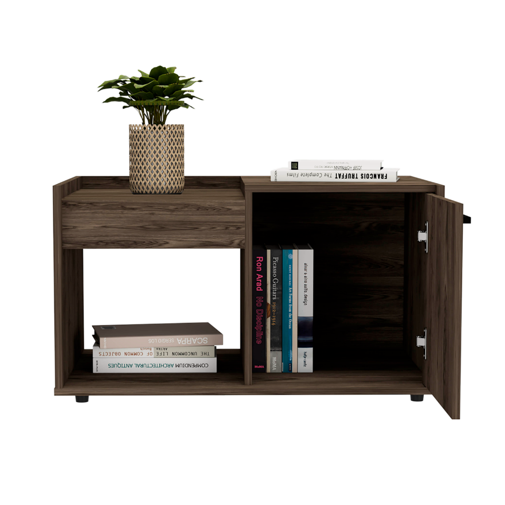 Coffee Table Dext, Single Door Cabinet, One Open Shelf, Dark Walnut Finish-3