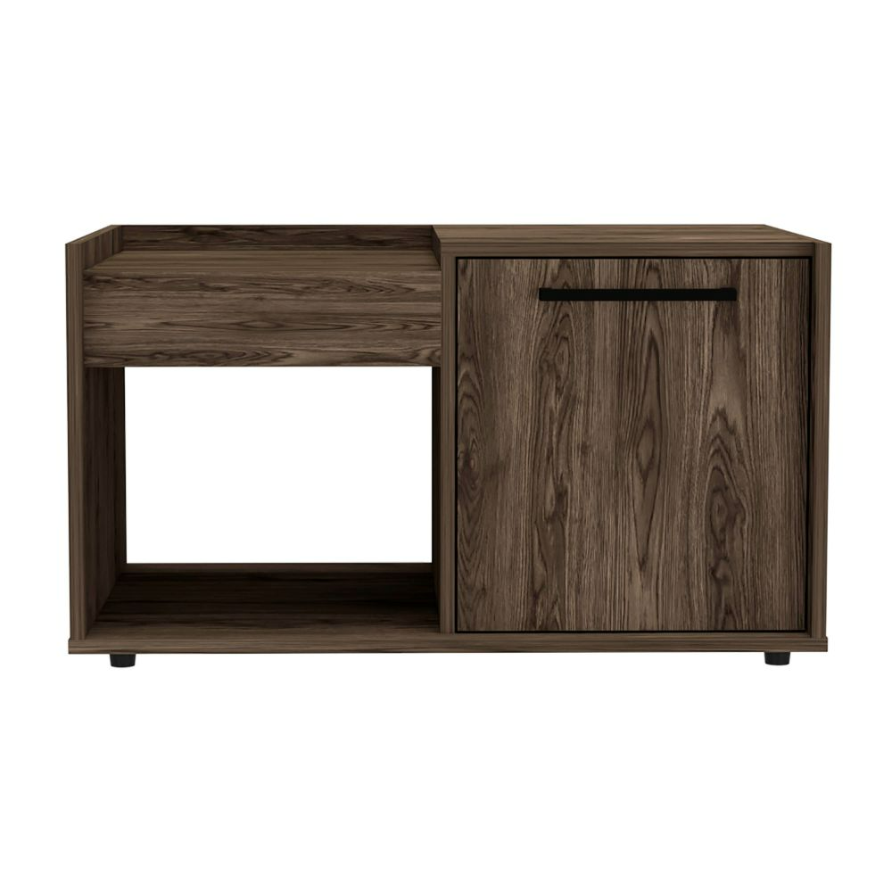 Coffee Table Dext, Single Door Cabinet, One Open Shelf, Dark Walnut Finish-2